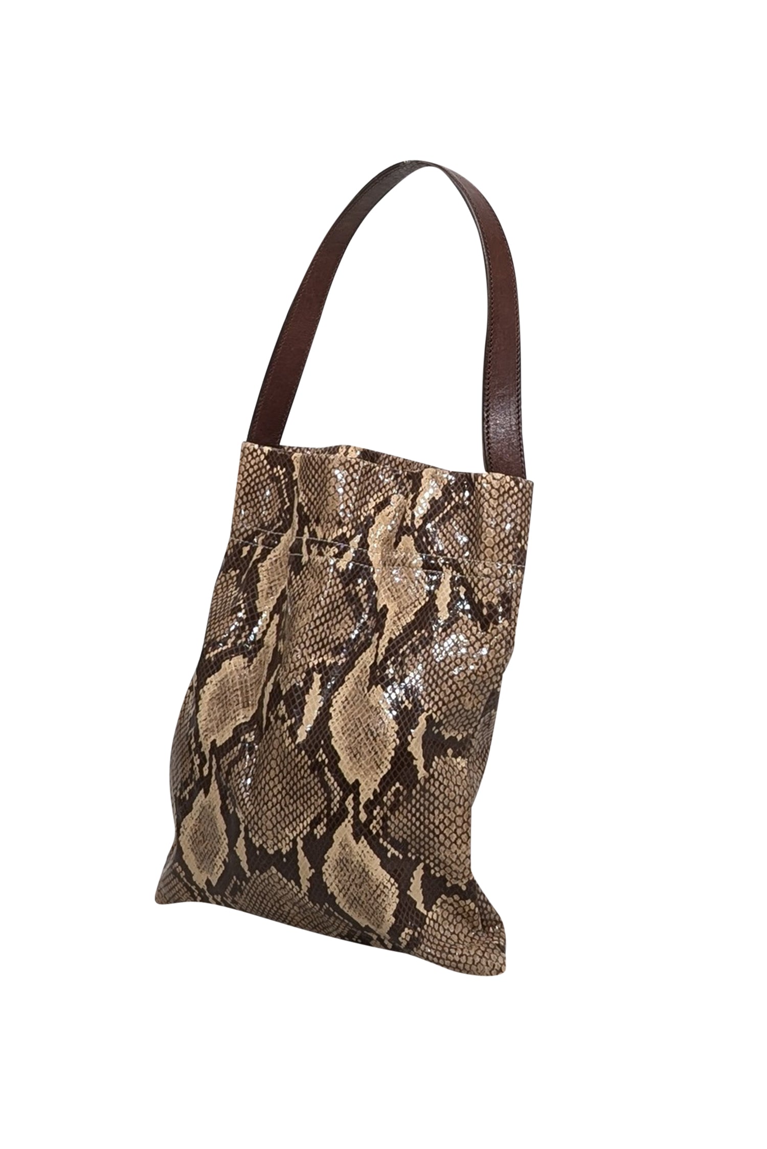 TL-180 Beige & Brown Python-Embossed Leather Chic Shoulder Bag