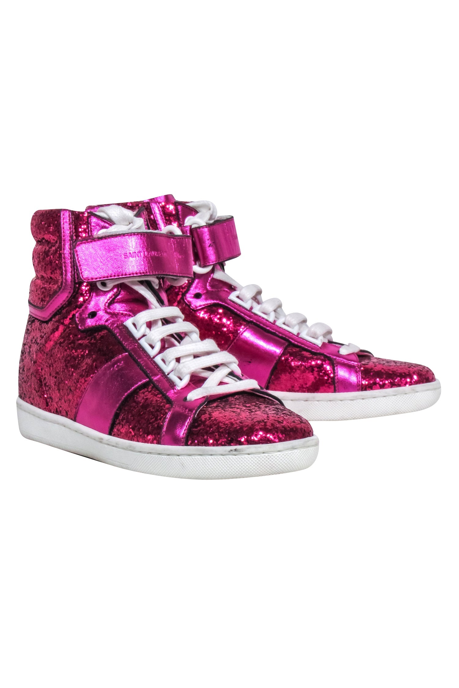 Yves Saint Laurent Pink Glitter High-Top Sneakers - Size 5: Unleash Your Inner Rebel!