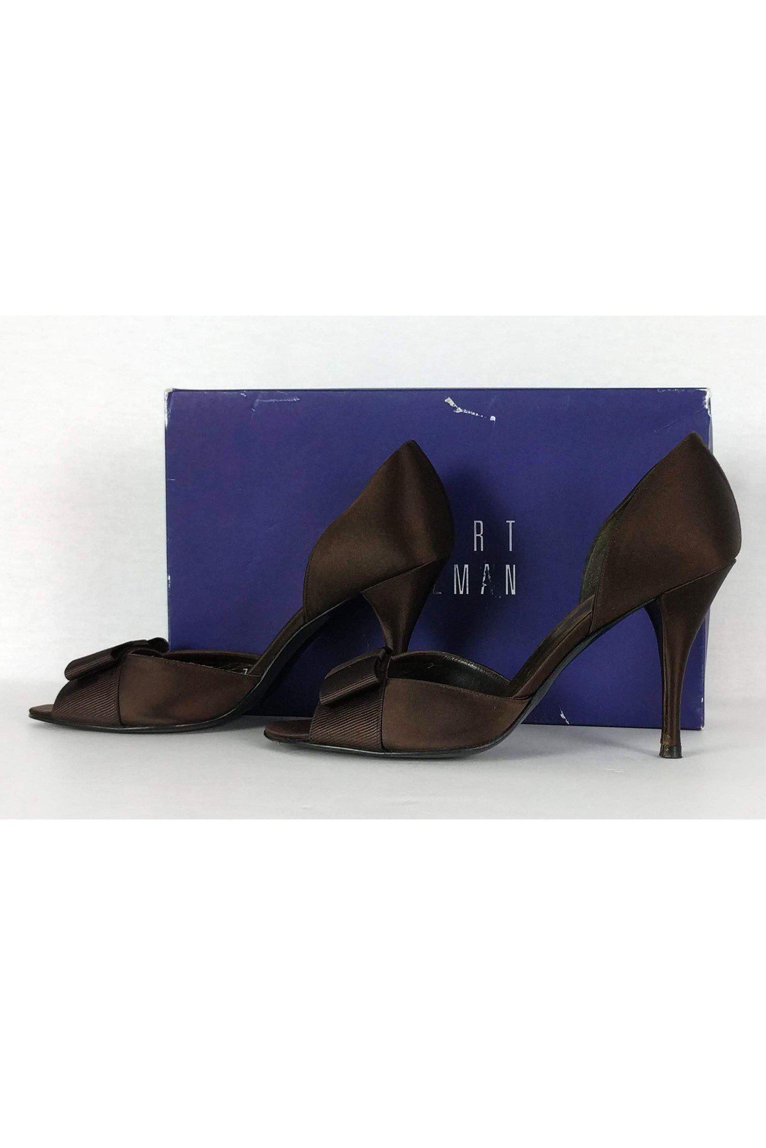 Stuart Weitzman Brown Satin Peep-Toe Pumps - Size 7M - A Must-Have for Elegant Evenings!