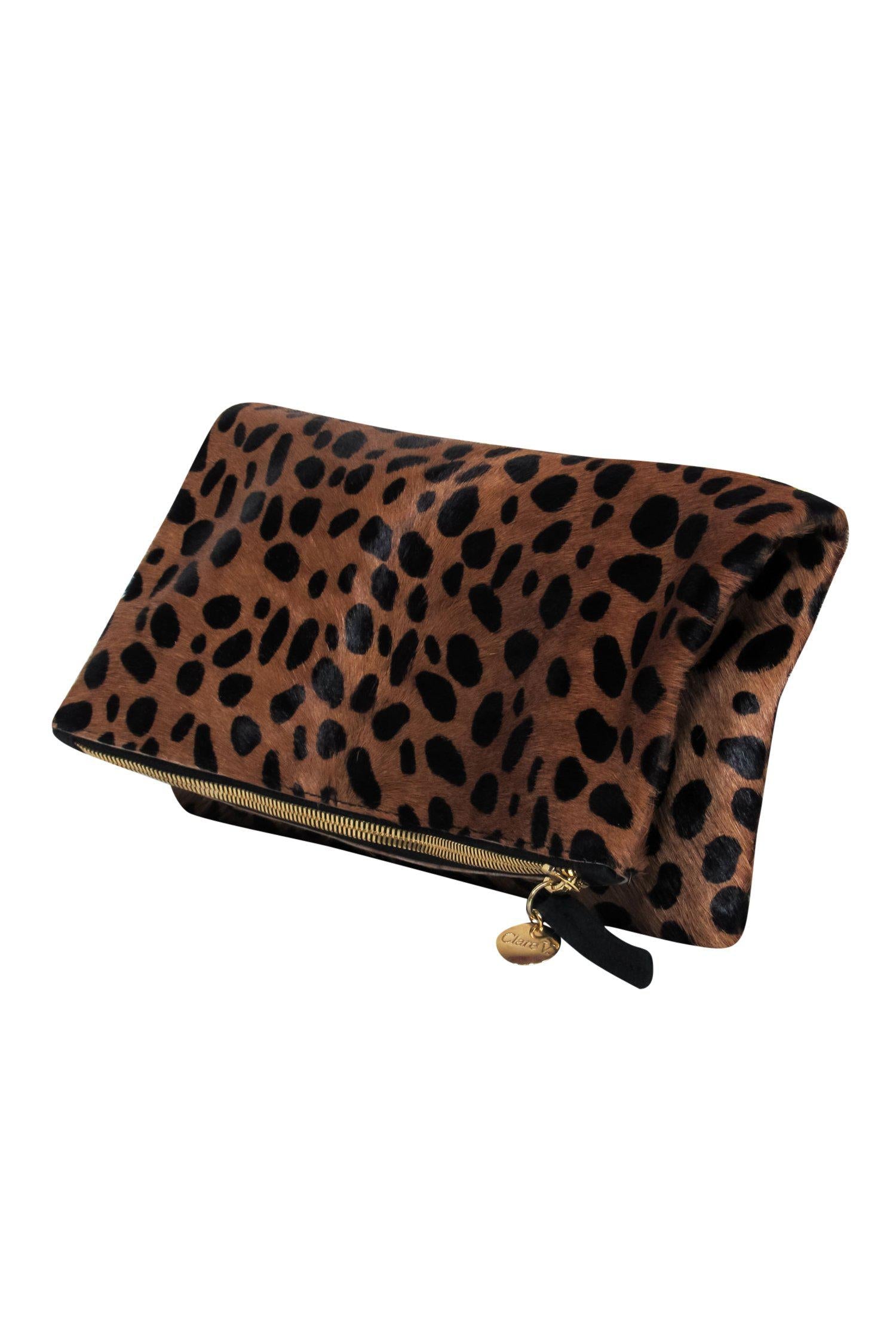 Clare V. - Stunning Brown Leopard Print Calf Hair Fold-Over Zippered Clutch
