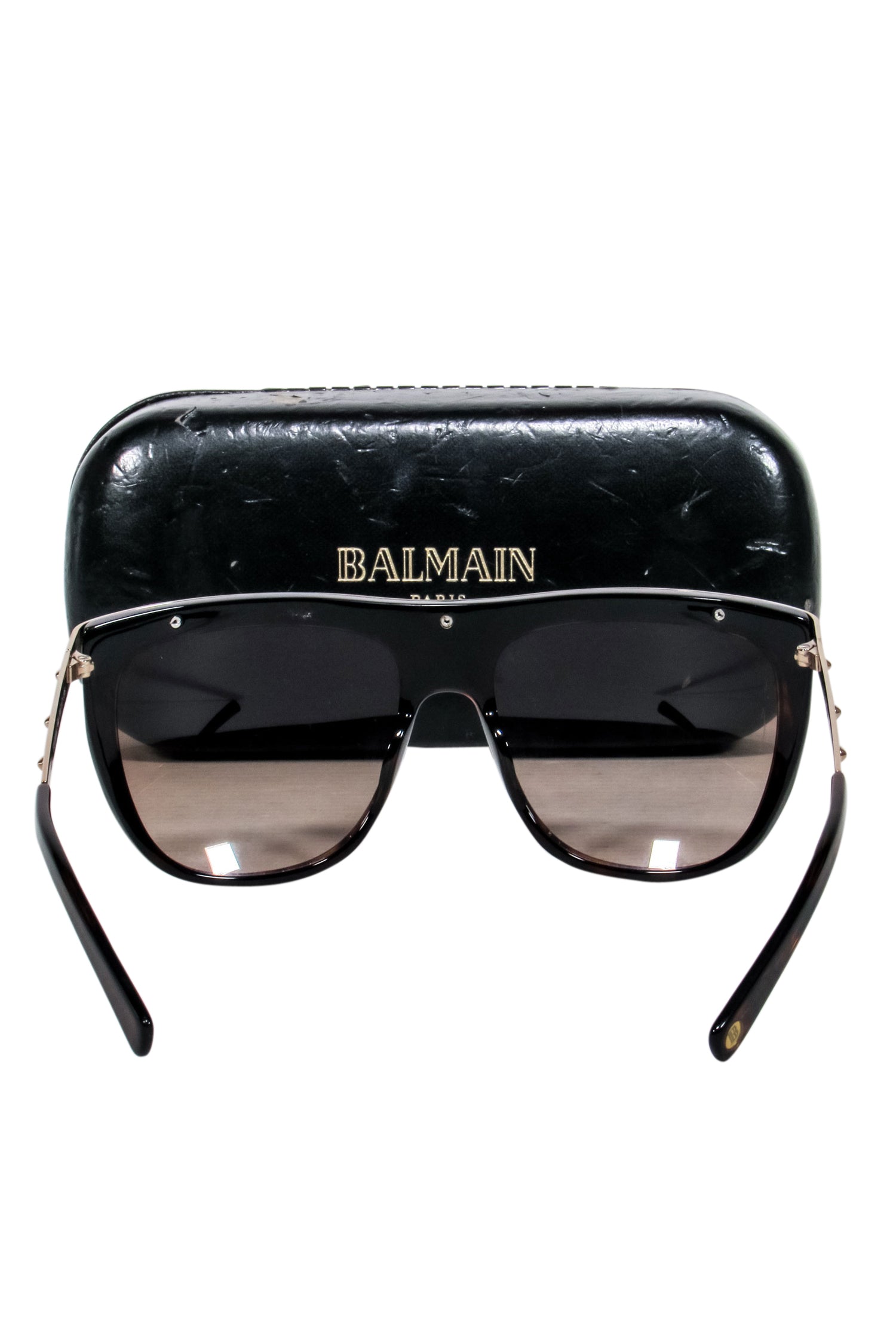 Balmain Brown Tortoise Sunglasses with Glam Gold Bar
