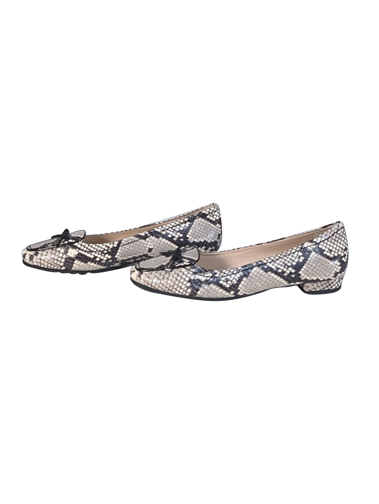 L.K. Bennett - Stunning Cream & Black Snake Skin Print Leather Flats in Size 8.5