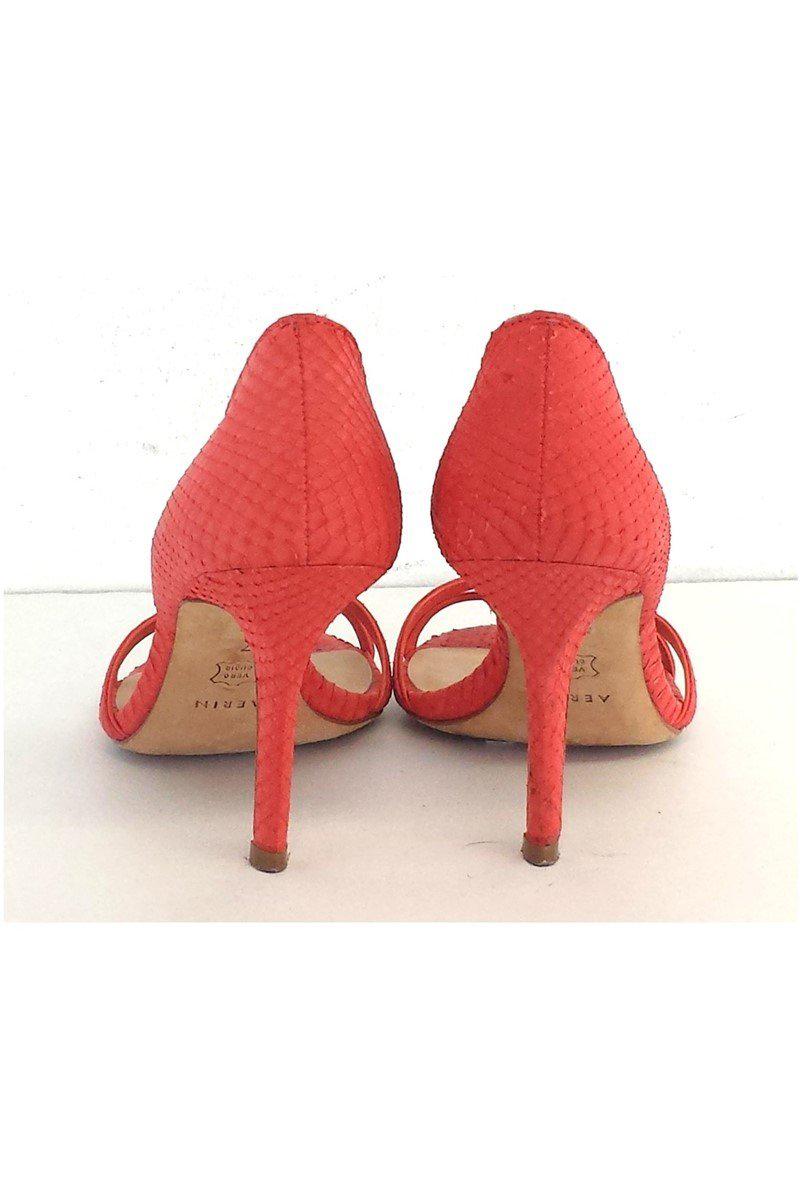 Aerin's Stunning Coral Snakeskin Strappy Heels in Size 7