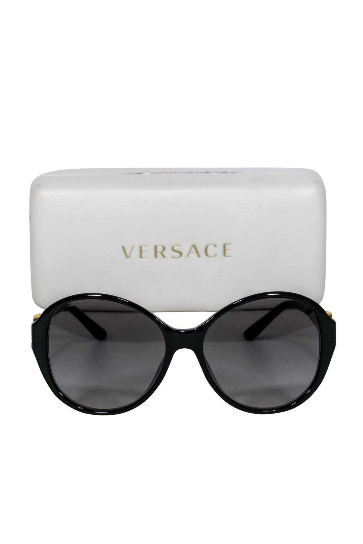 Versace Black Oversized Round Sunglasses with Glamorous Gold Logo