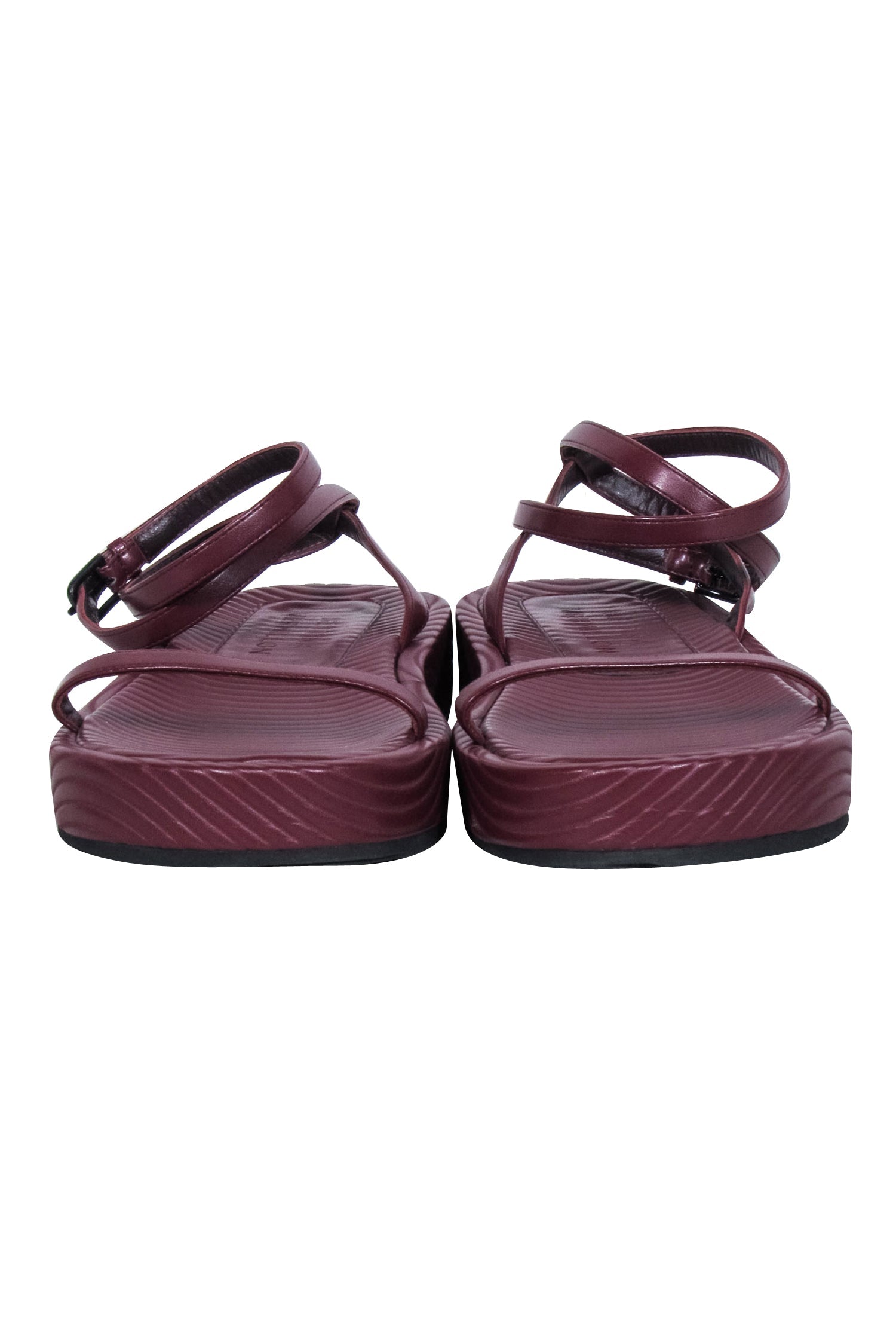 Bettina Vermillon Burgundy Textured Leather Strappy Sandals - Size 9