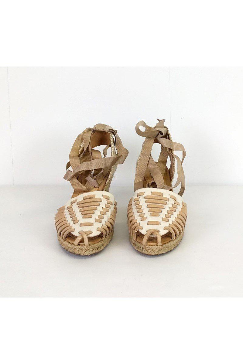 Schutz - Stunning White & Tan Leather Wedges in Size 6