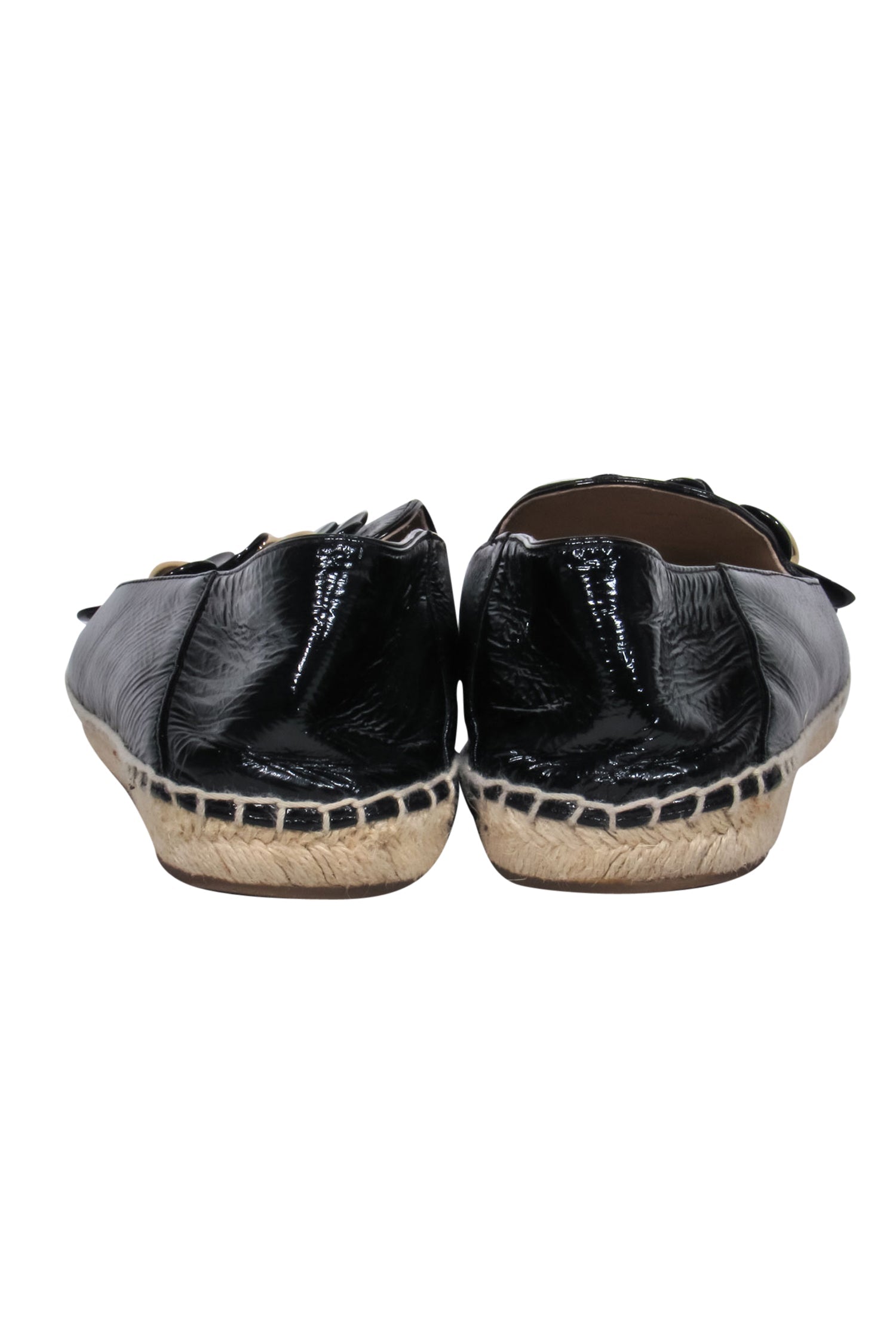 Marc Jacobs' Stunning Black Patent Leather Espadrille Flats with Flowers - Size 11