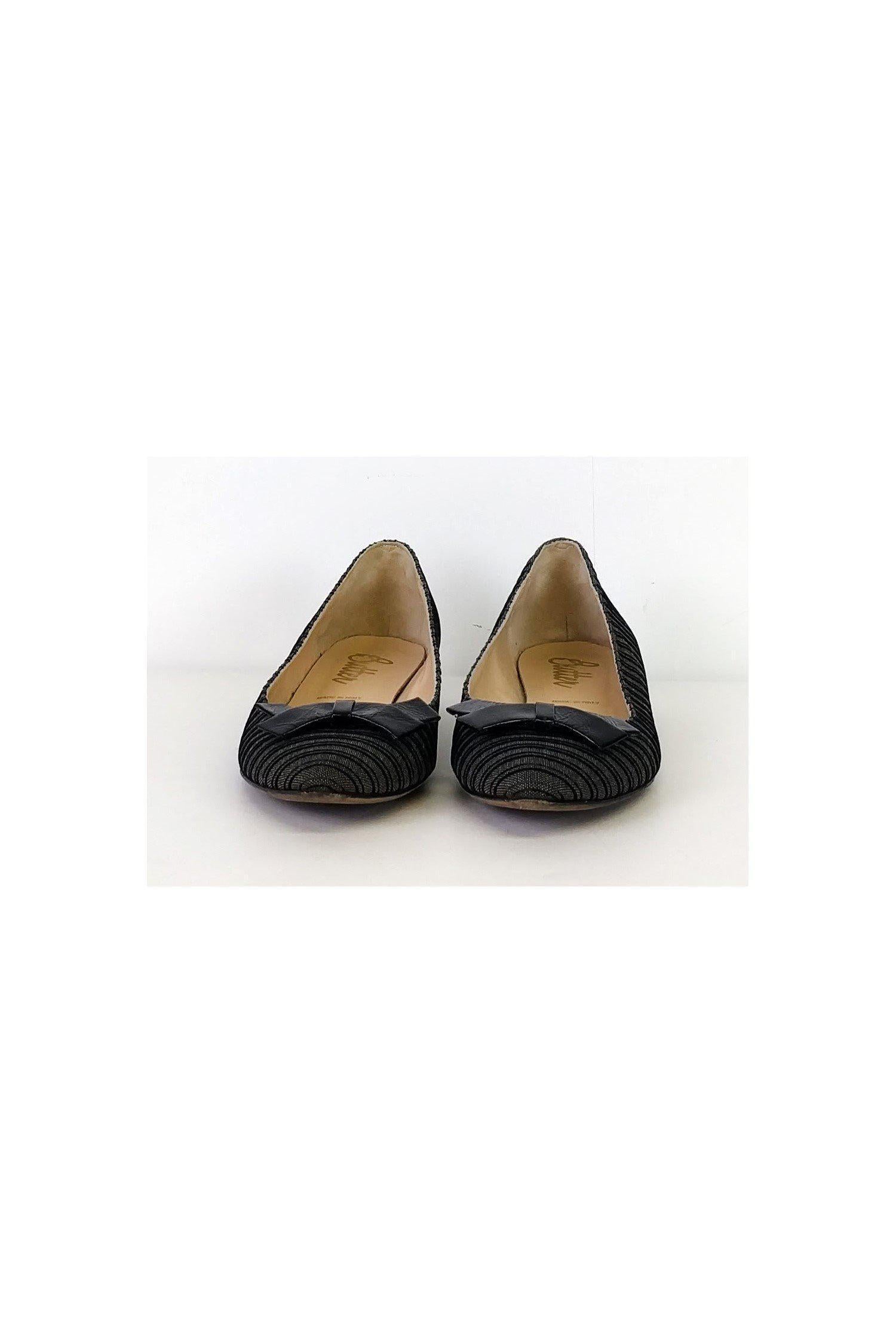 Gorgeous Black Striped Bow Flats - Size 8