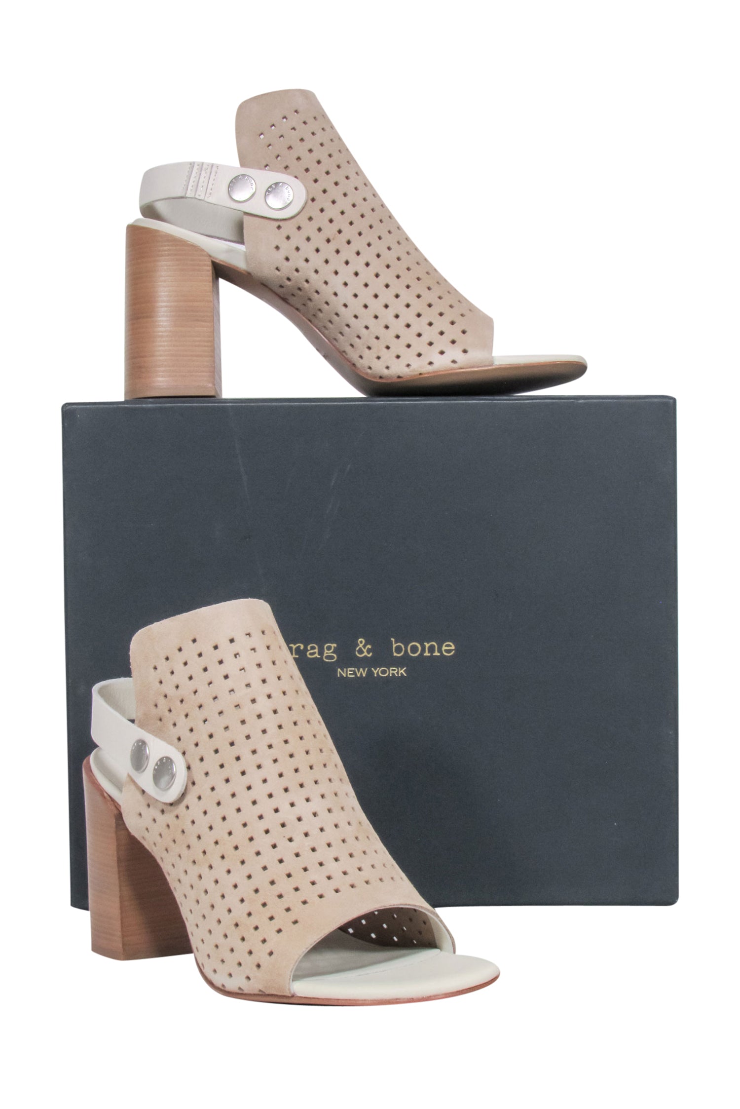 Rag & Bone Beige Laser Cut Suede Open Toe Block Heels - Size 10: An All - Season Fashion Statement