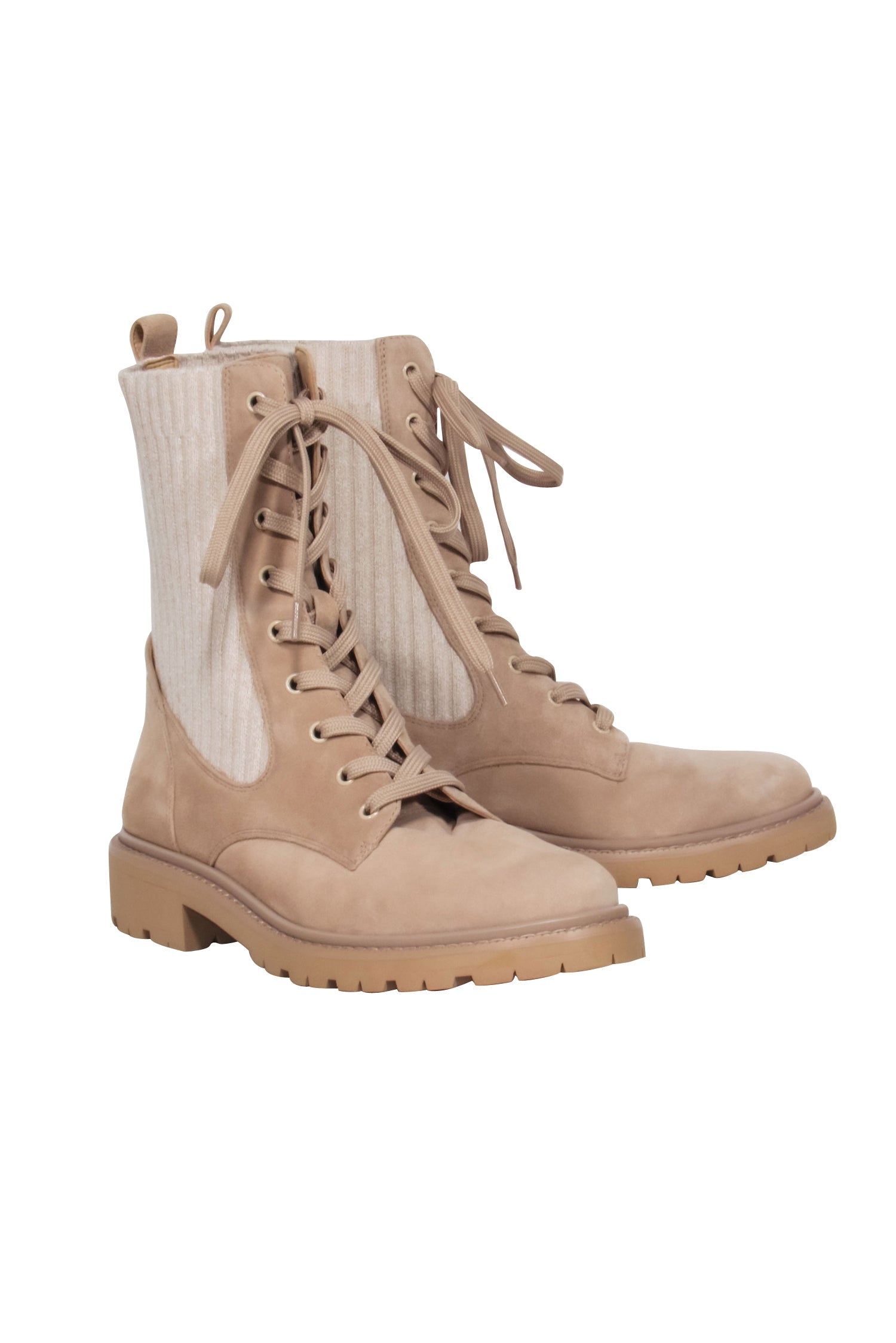 Sam Edelman's Charming Beige Faux Suede Lace Up Combat Boots - Size 9.5