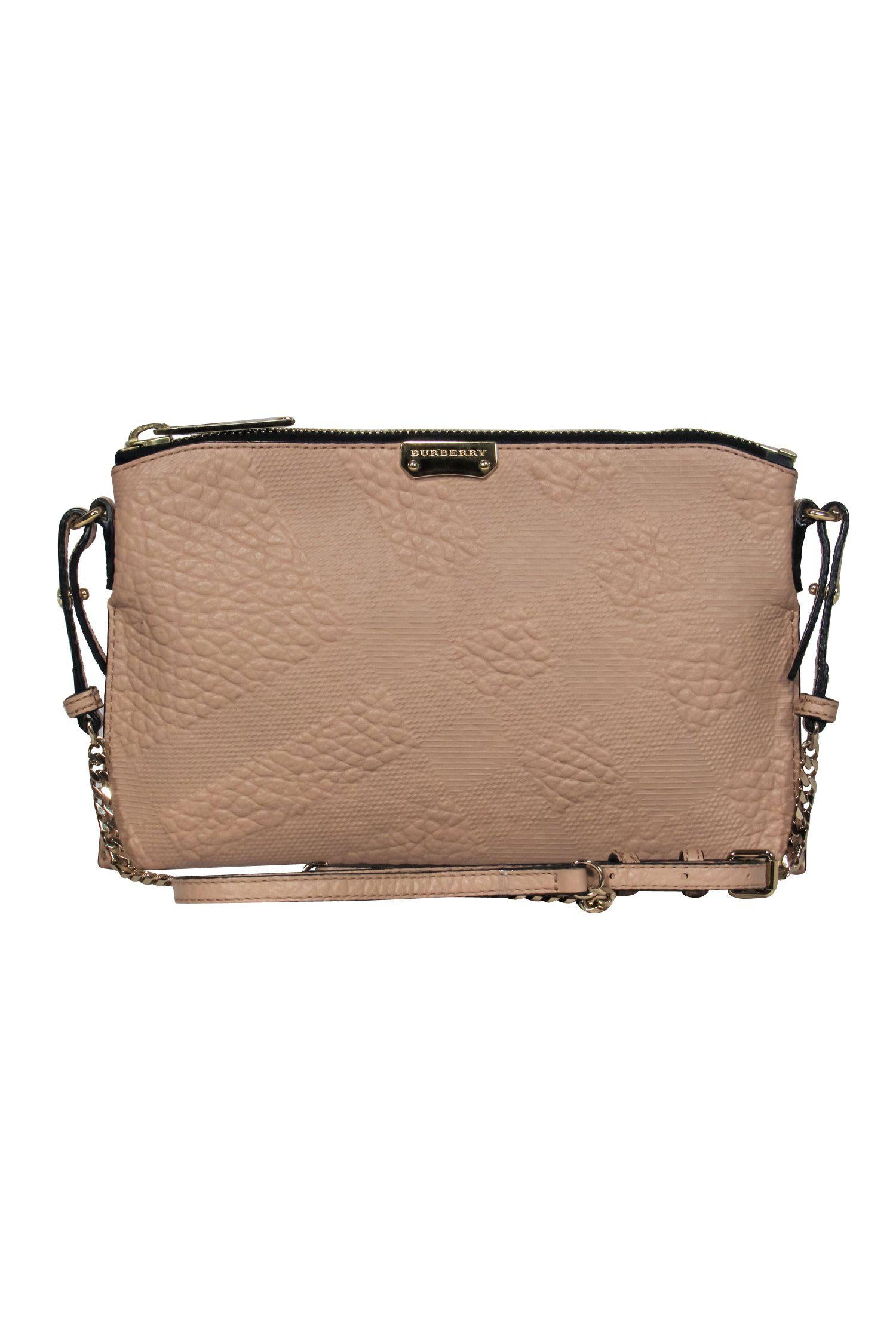 Burberry Tan Textured Leather Crossbody Bag with Gorgeous Gold Chain Strap
