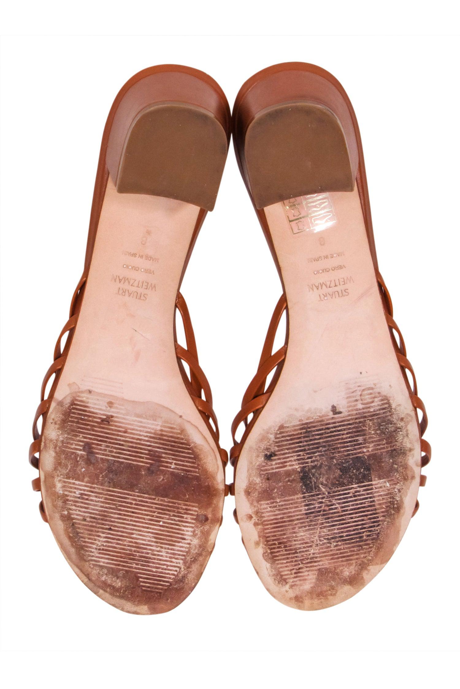 Stuart Weitzman Tan Leather Knot Front Sandals - Size 8