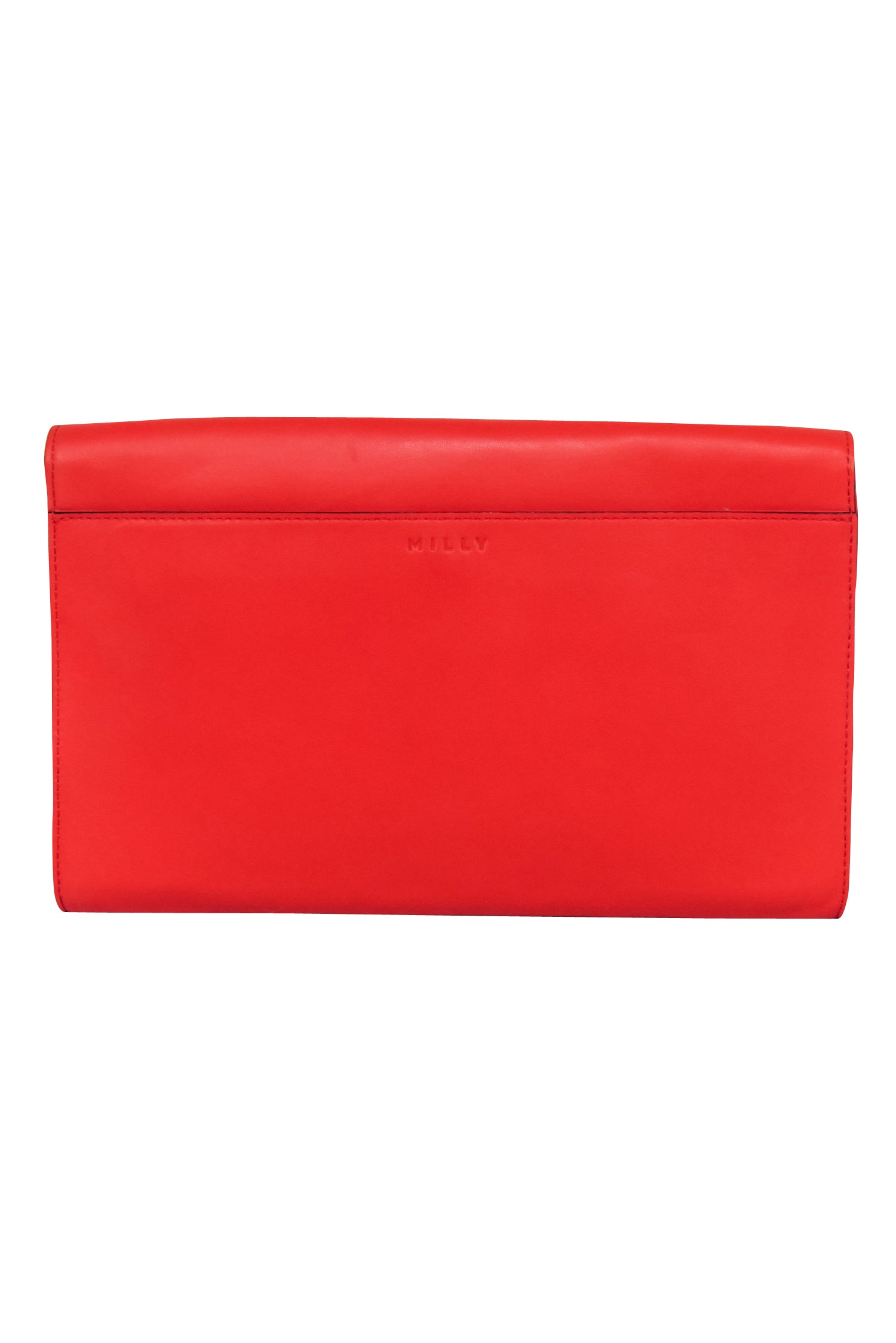 Milly Red Leather Clutch with Gold Grommets and Strap - A Bold Fashion Statement
