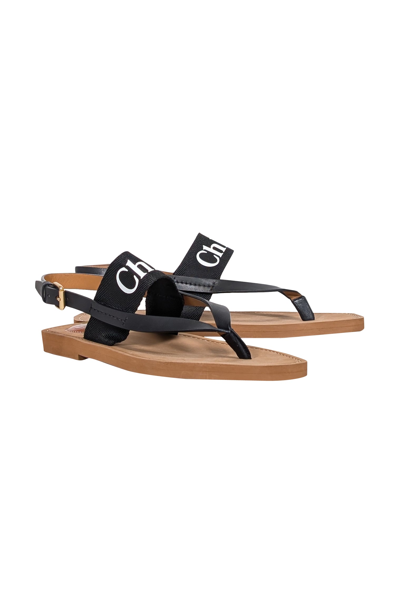 Chloe's Stunning Tan Sandals with Black Logo - Size 11