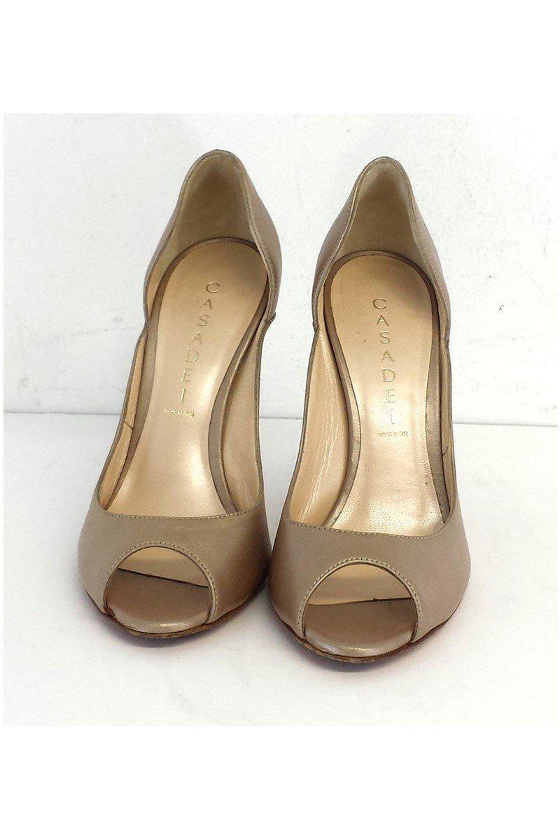 Casadei - Gorgeous Shimmer Peep Toe Heels with Bone Accent, Size 6.5 - Grab Yours Now!