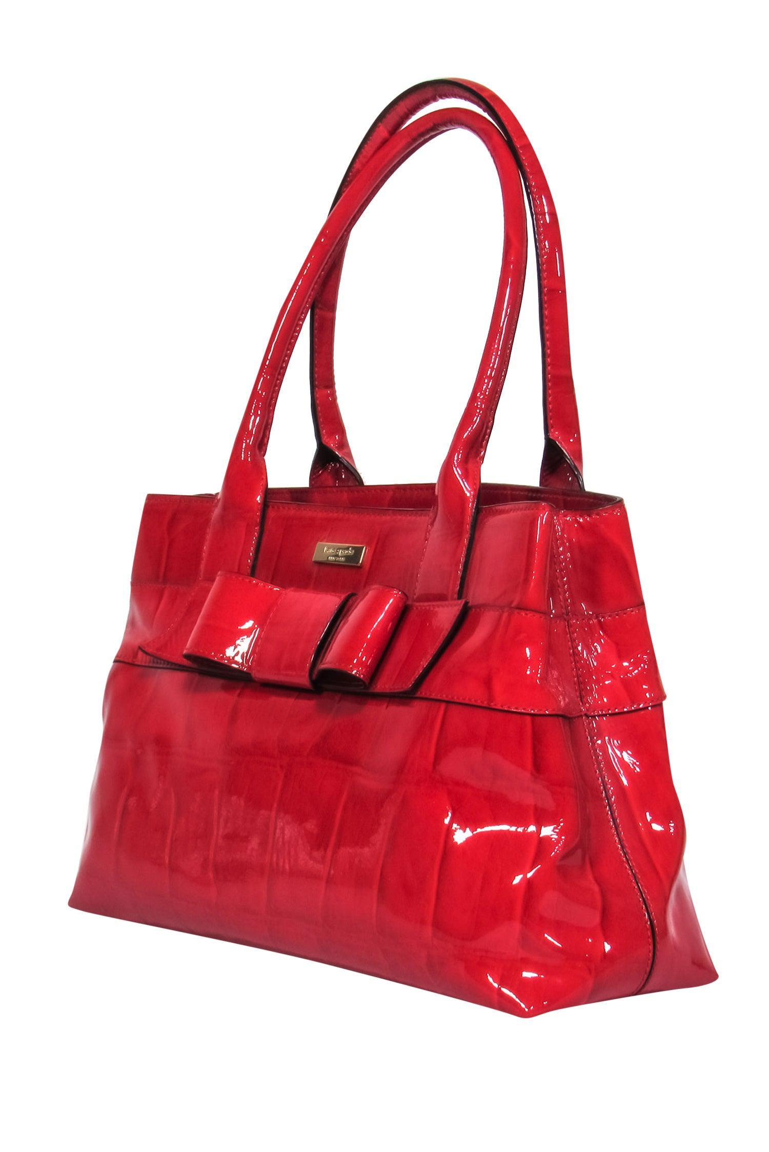 Kate Spade's Stunning Red Patent Leather Crocodile Embossed Tote with a Bow