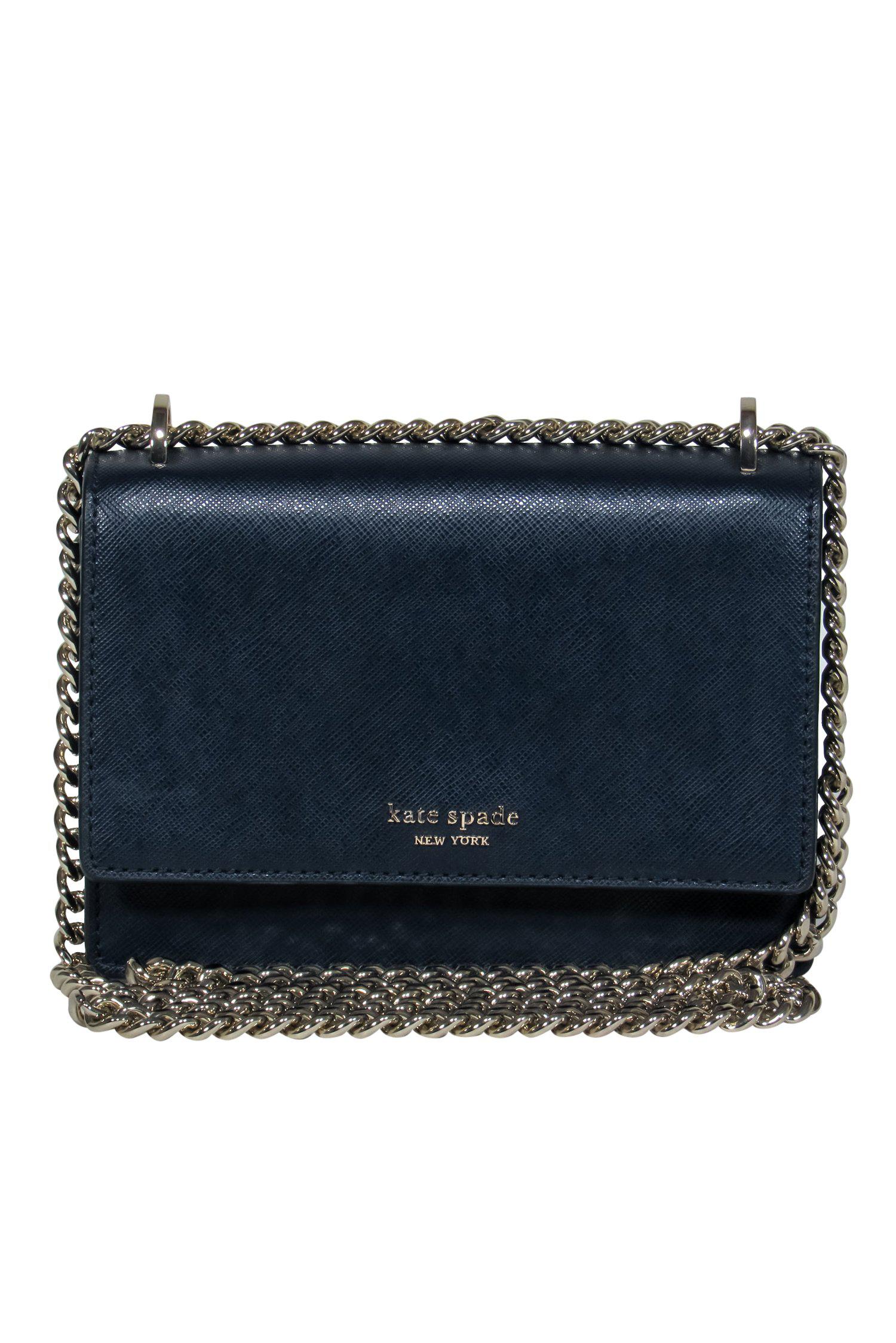 Kate Spade Navy Textured Leather Mini Bag: Adjustable Chain Strap Style