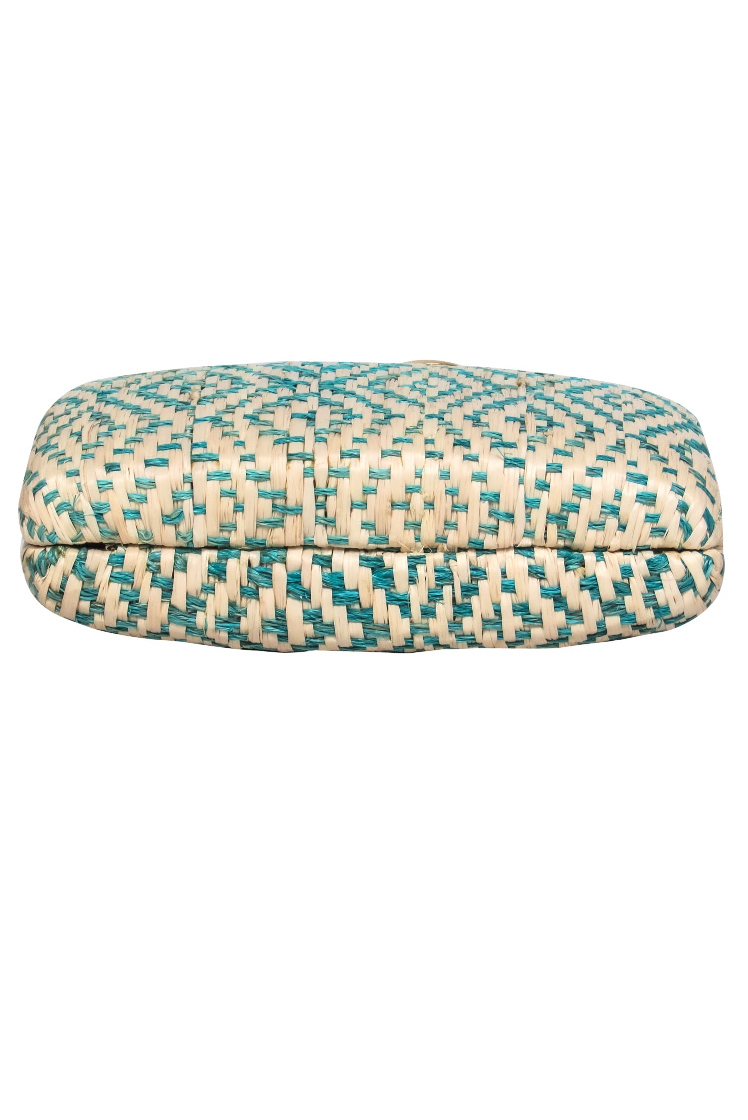 KAYU - Chic Beige & Teal Woven Wicker Crossbody with Gold Chain