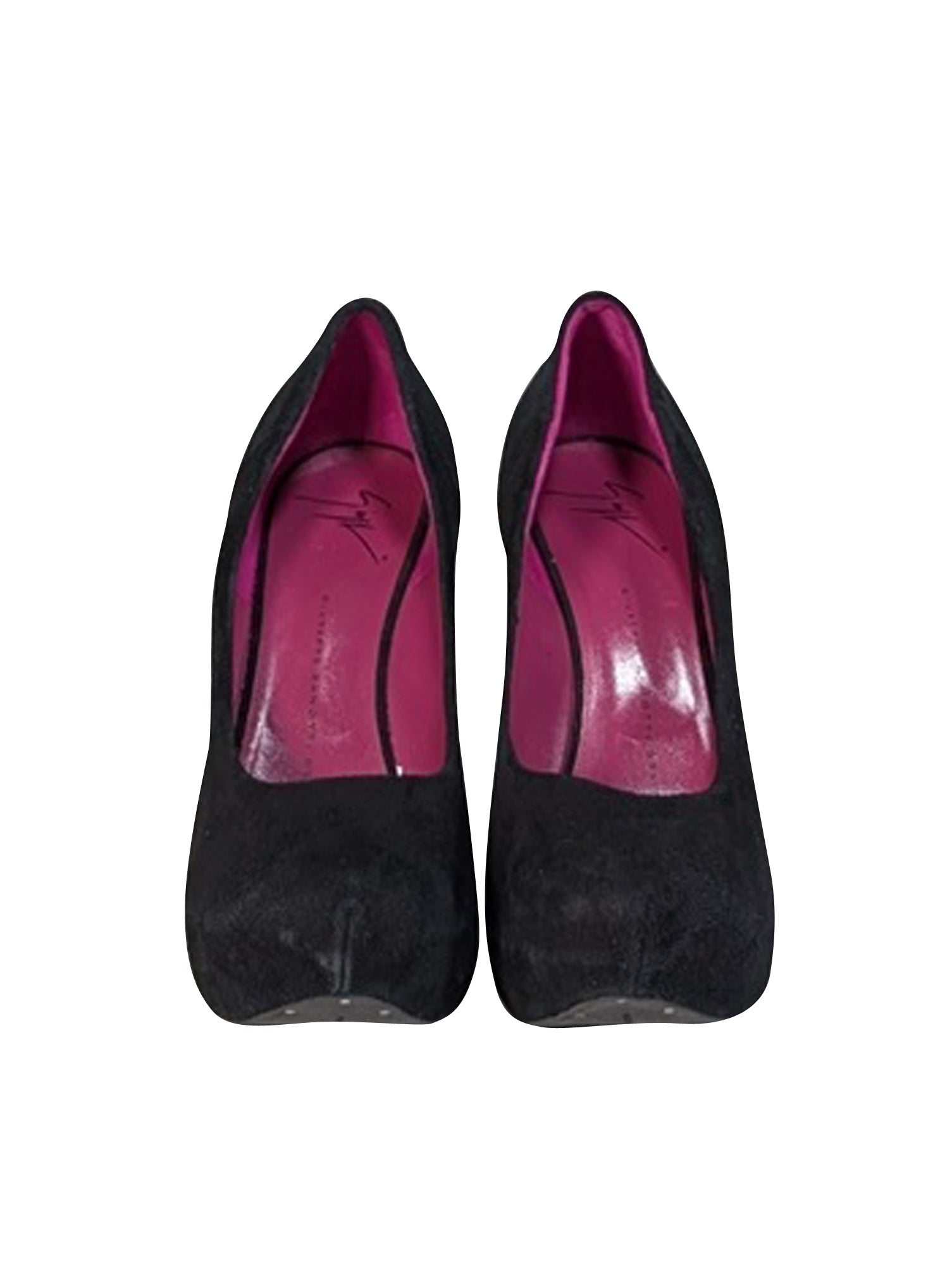Giuseppe Zanotti's Stunning Black Suede Rounded Toe Pumps - Size 7.5