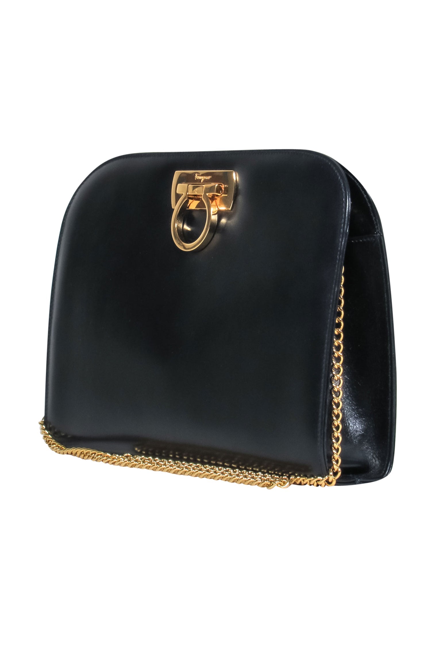 Ferragamo - Stunning Black Leather Dina Clutch-Style Crossbody with Chain Strap
