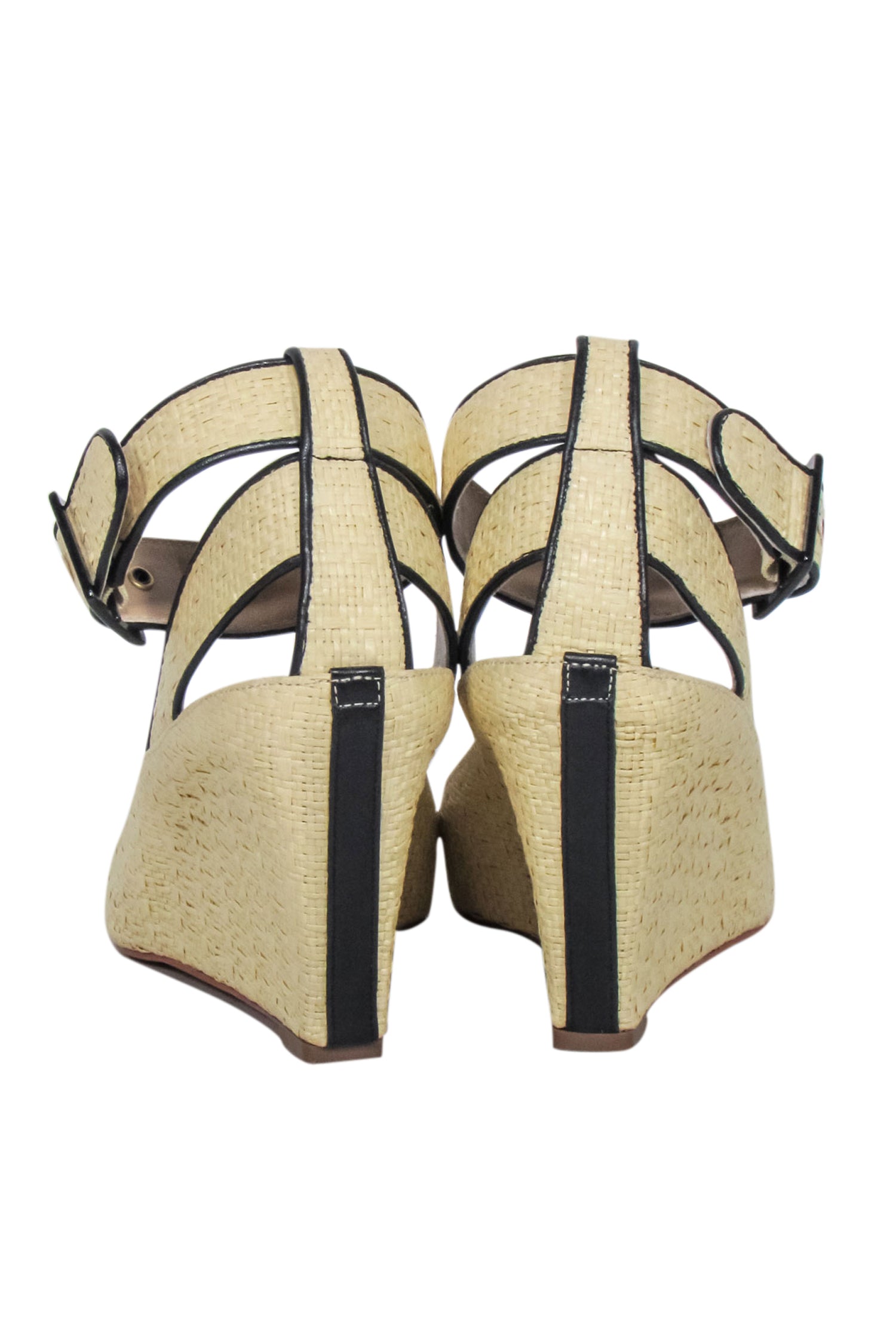 Diane von Furstenberg - Stunning Beige Woven Peep Toe Wedges, Size 7.5