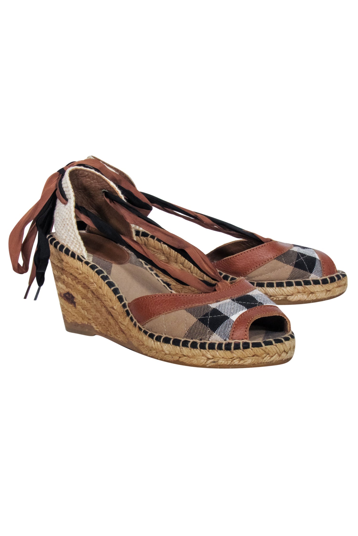 Burberry's Summer Must-Have: Tan Signature Plaid Strappy Wedges in Size 10