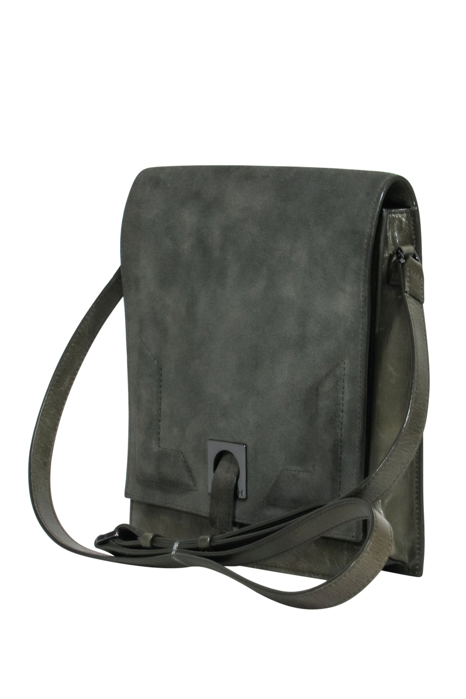 Halston Heritage Olive Green Fold-Over Leather & Suede Crossbody Bag: The Ultimate Weekend Companion