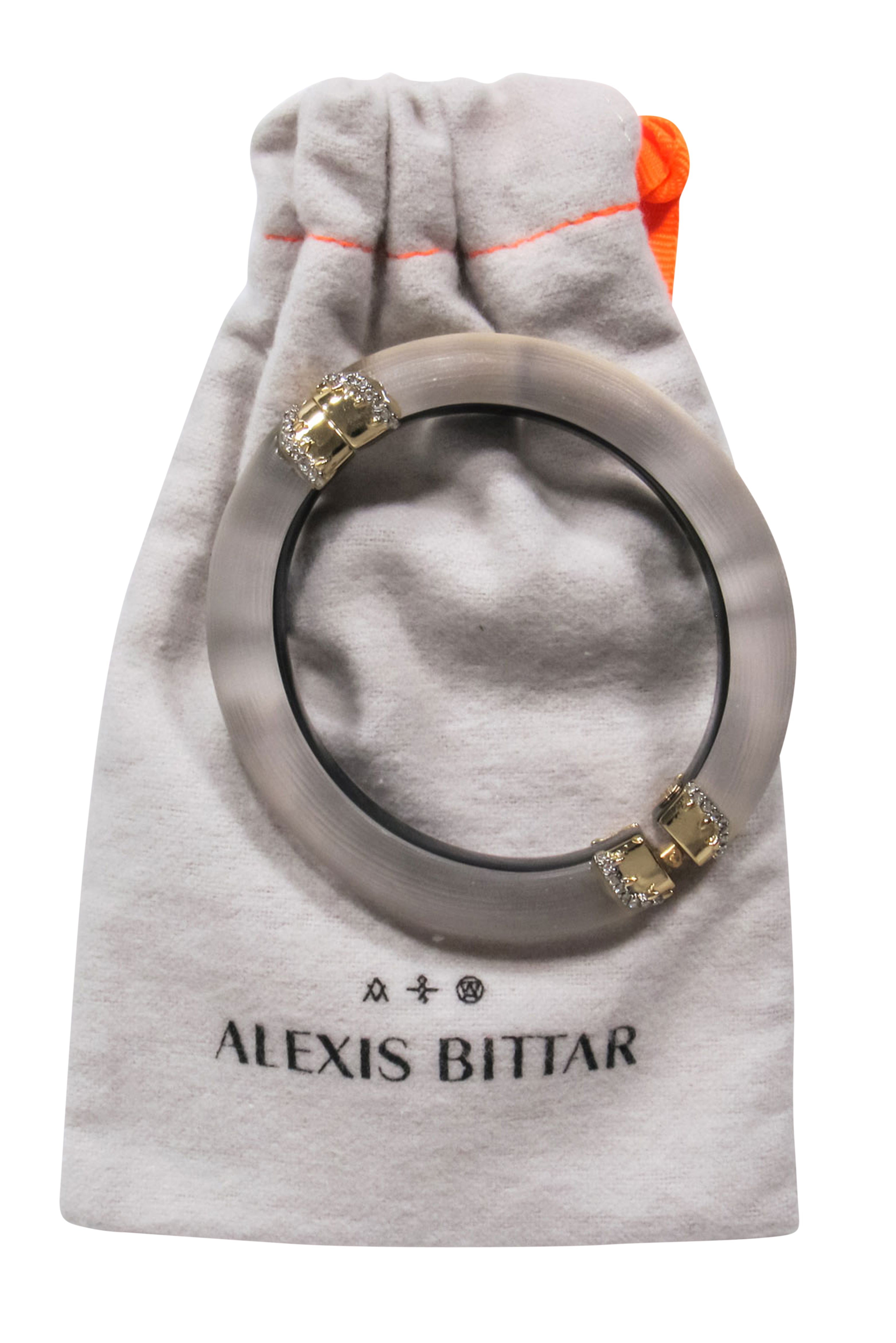 Alexis Bittar - Stunning Lucite Bangle with Gold Clasps and Diamond Adornment