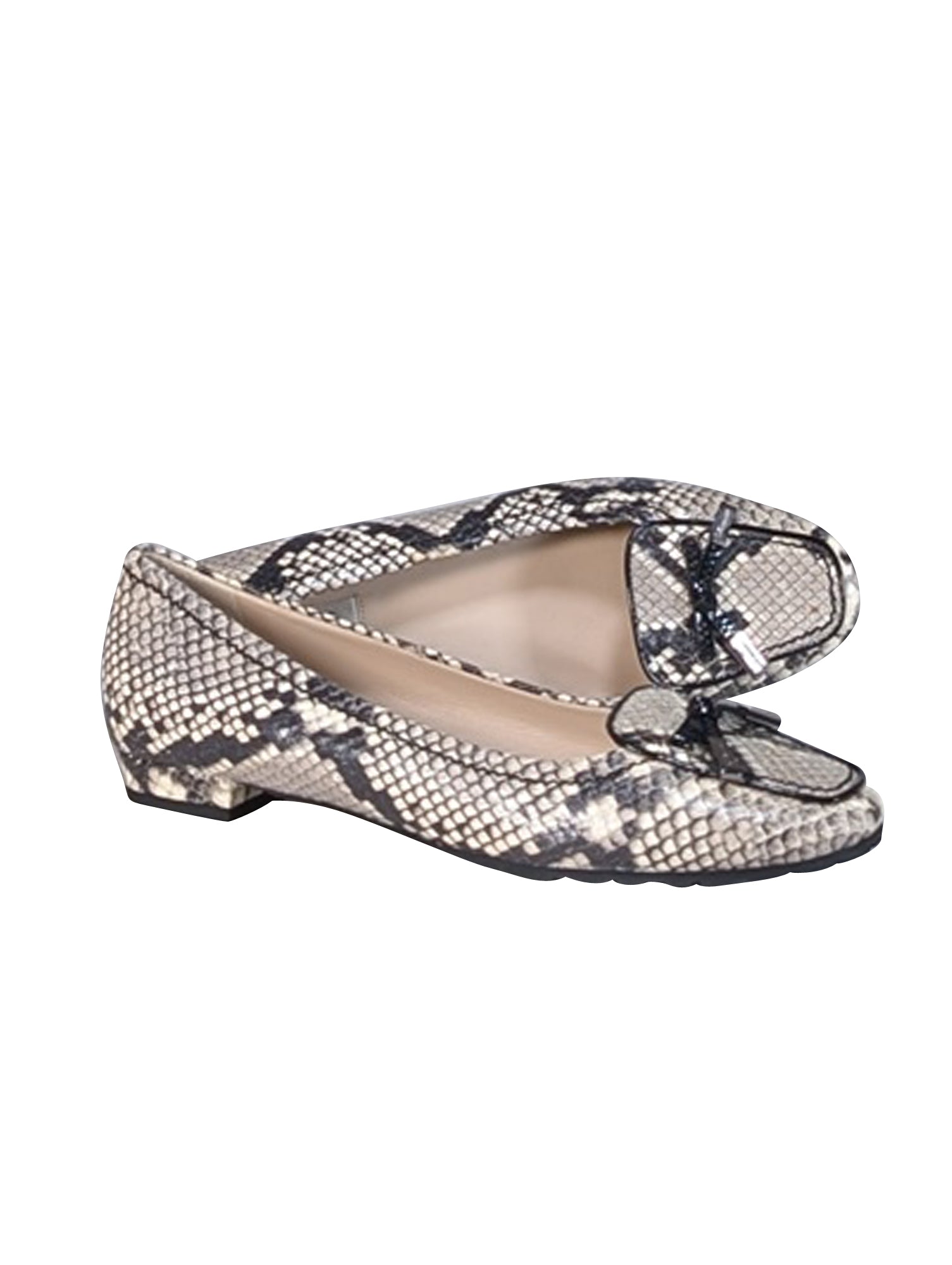 L.K. Bennett - Stunning Cream & Black Snake Skin Print Leather Flats in Size 8.5