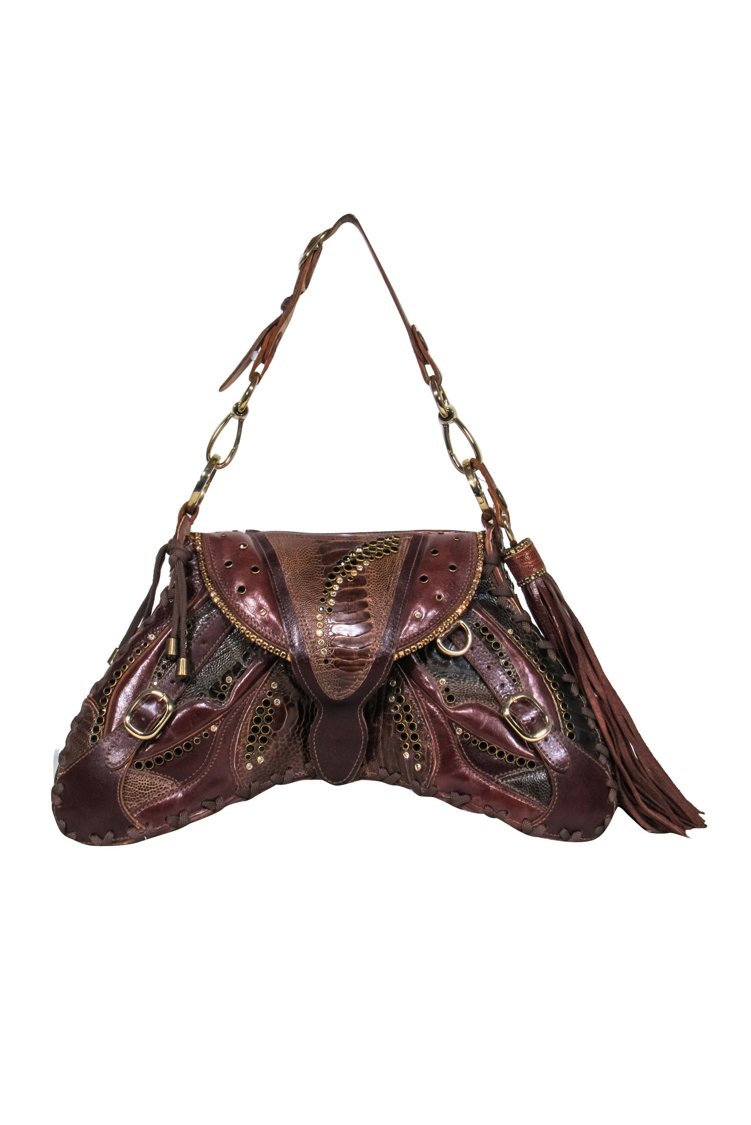 Bracher Edmen - Stunning Brown Leather Butterfly Shoulder Bag with Jewel Details