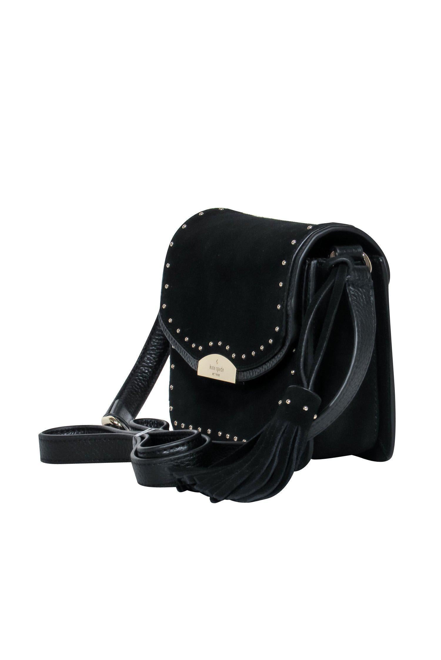 Kate Spade's Edgy Black Leather & Suede Studded Flap Crossbody