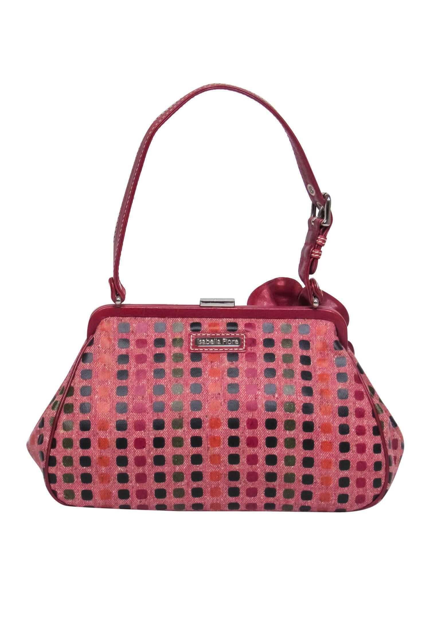 Isabella Fiore - Stunning Red Patterned Clasp Handbag with Flower Pin
