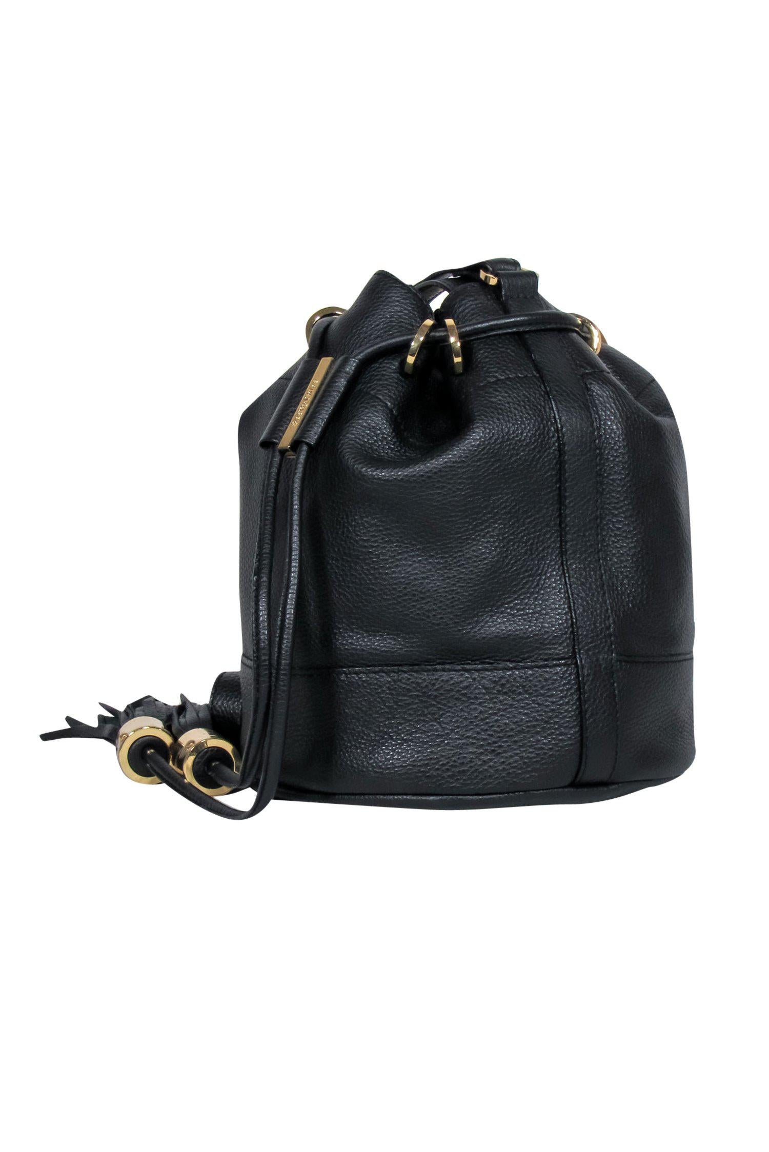 See by Chloe - Stylish Black Pebbled Leather Bucket Bag with Tassel