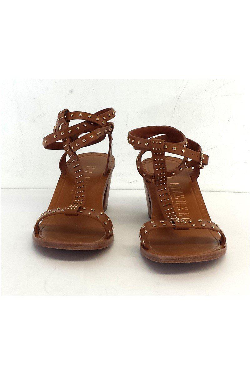 Ivy Kirzhner's Stunning Cognac Olympian Studded Sandal Heels in Size 8