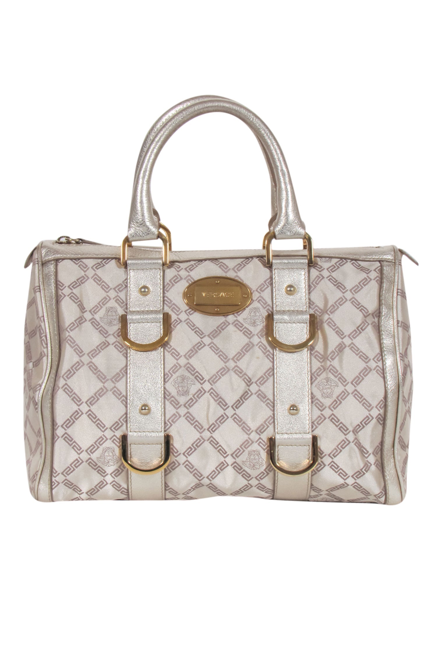 Versace Gold & Beige Logo-Print Glamorous Handbag