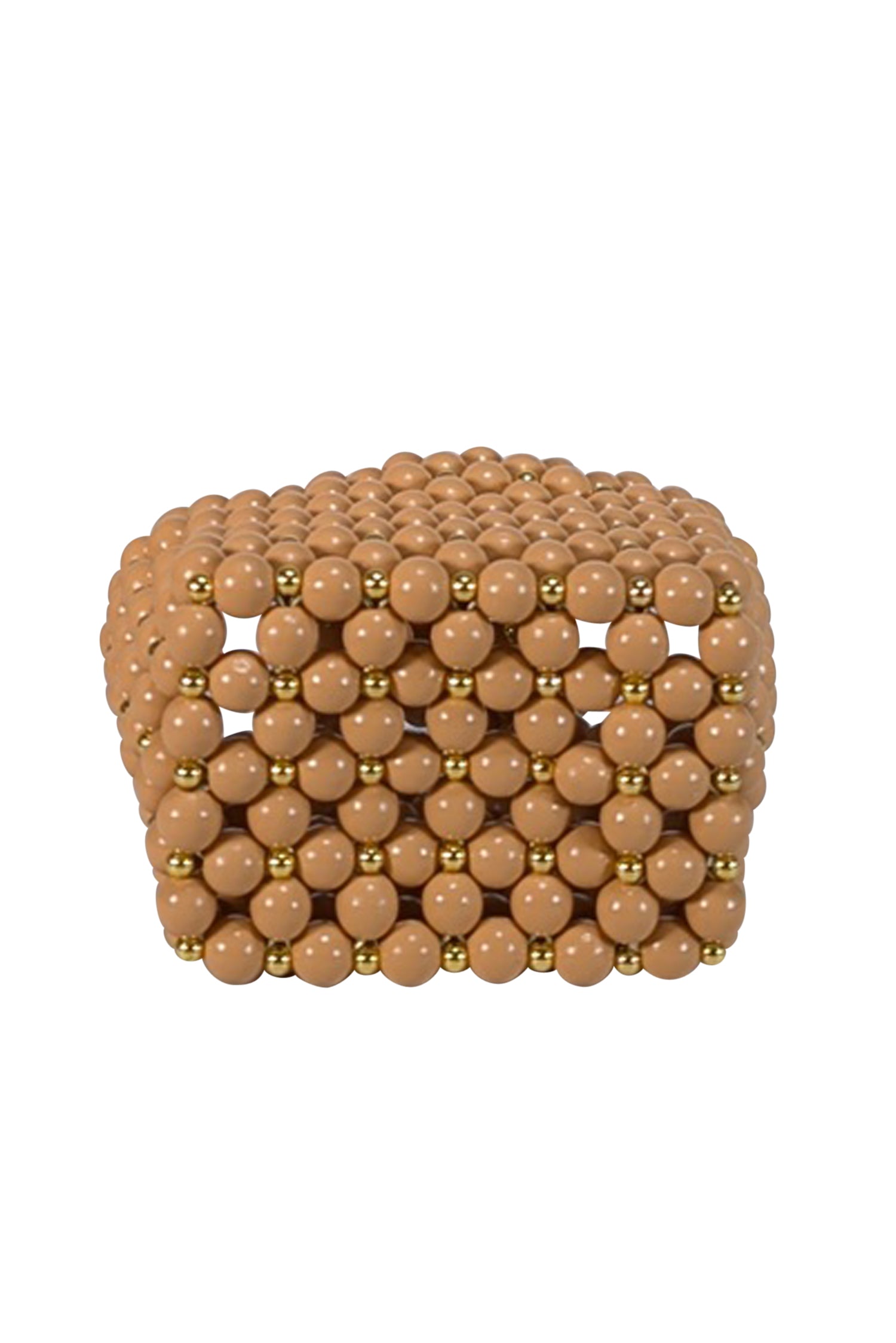 Vanina Tan & Gold Beaded Bohemian Mini Handbag