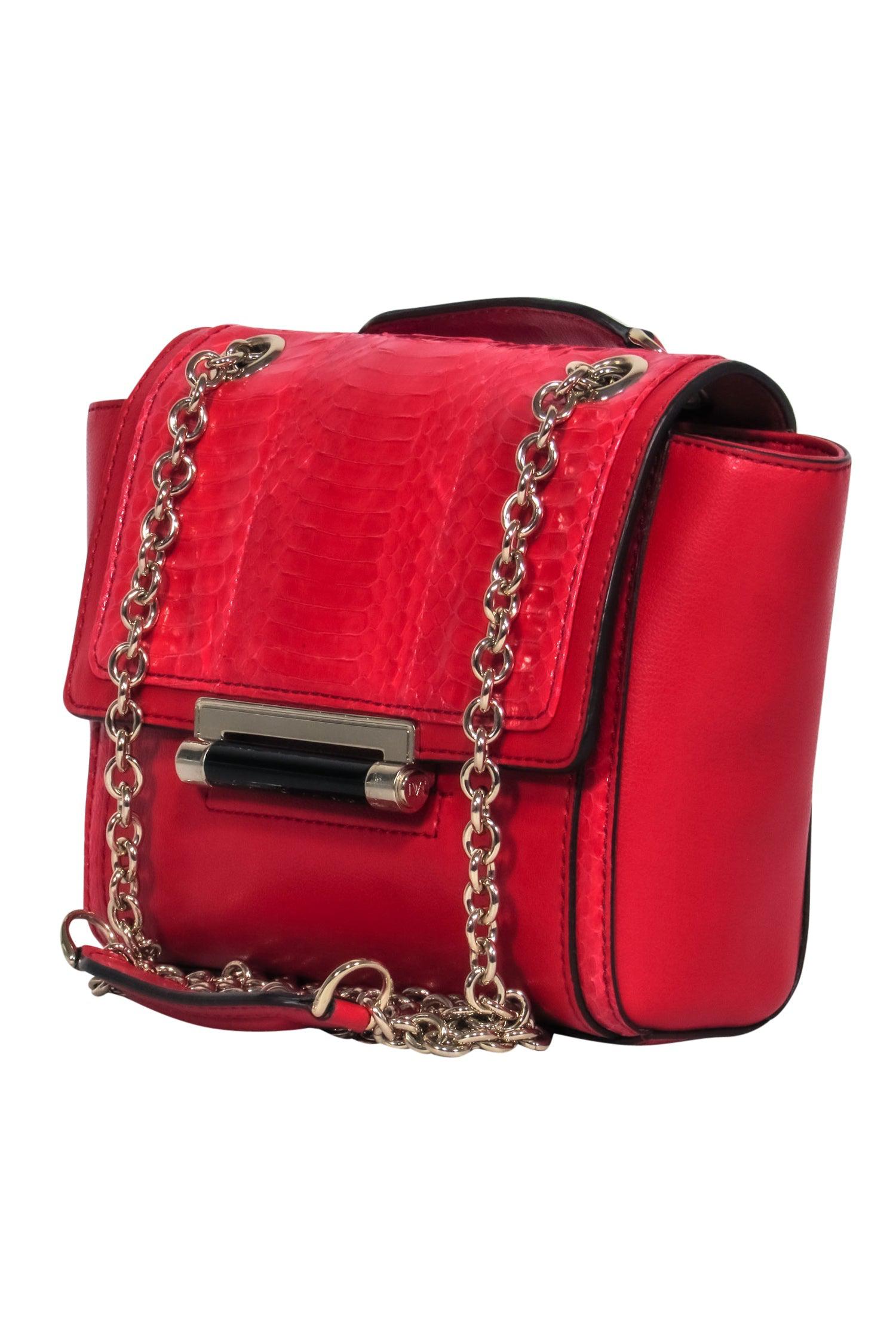 Diane von Furstenberg - Stunning Red Leather & Snakeskin Small Shoulder Bag with Chain Strap