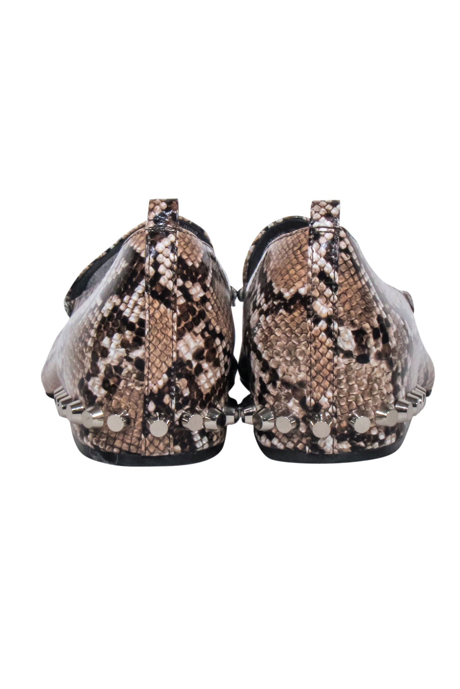 Jeffrey Campbell Taupe & Brown Snake Print Studded Loafers - Size 7M
