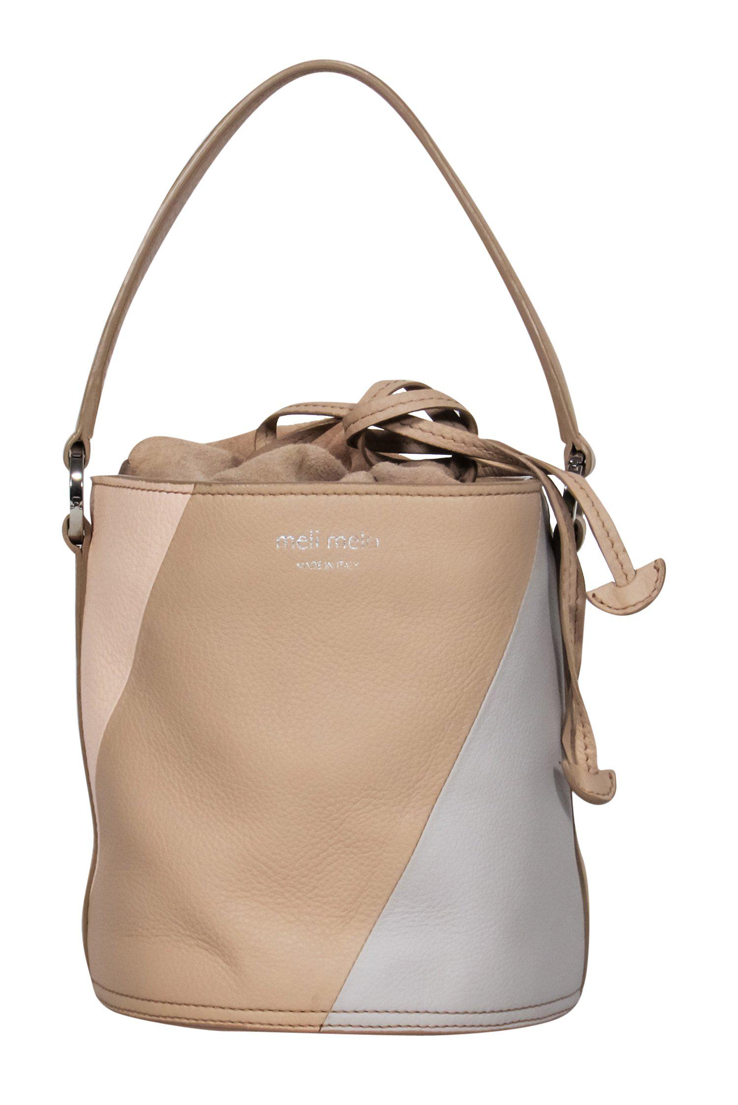 Meli Melo - Stunning Beige Leather Drawstring Bucket Bag