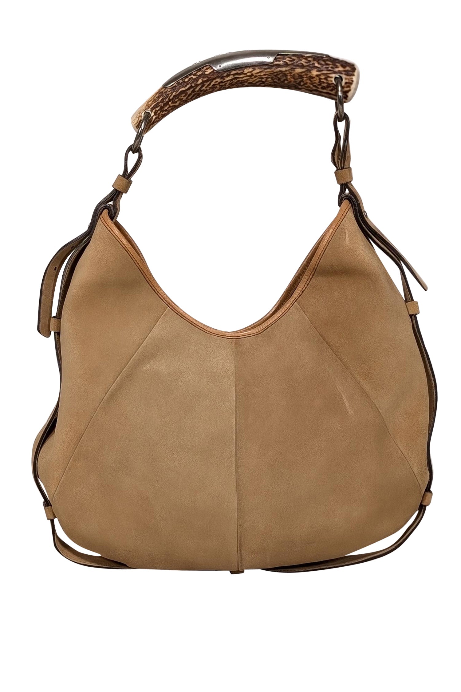 Yves Saint Laurent's Irresistible Beige Suede Horn Handle Shoulder Bag