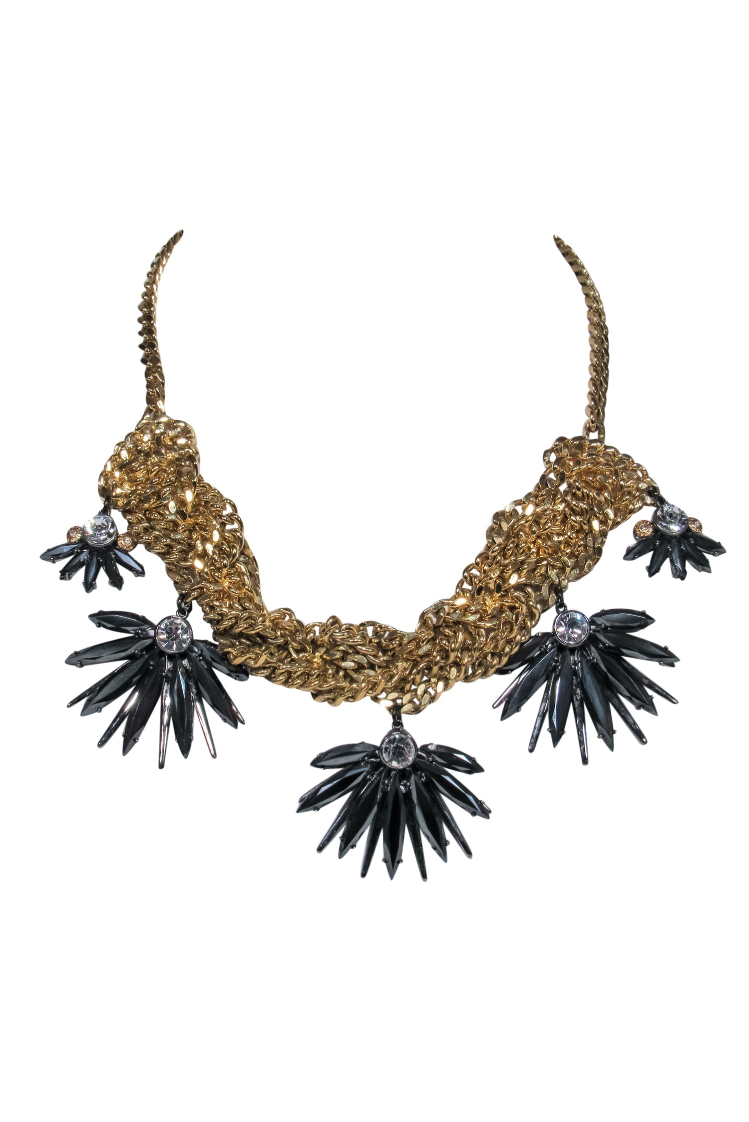 Henri Bendel - Stunning Gold Chain Statement Necklace with Pewter Embellishments
