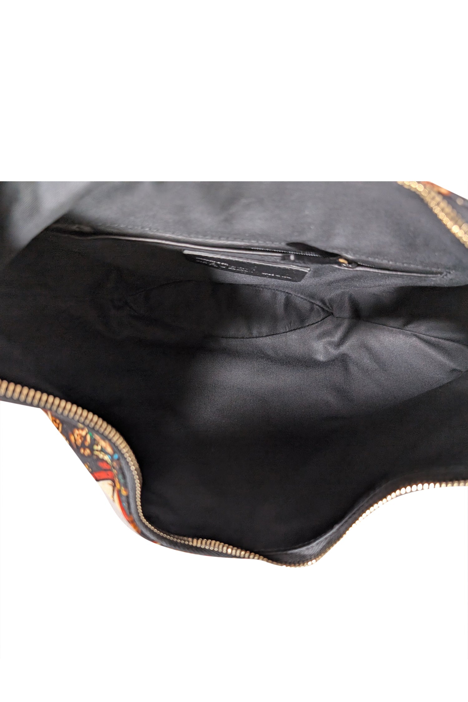 Alexander McQueen - Stunning Black Satin Manta Clutch with Cream, Red & Blue Medallion Print