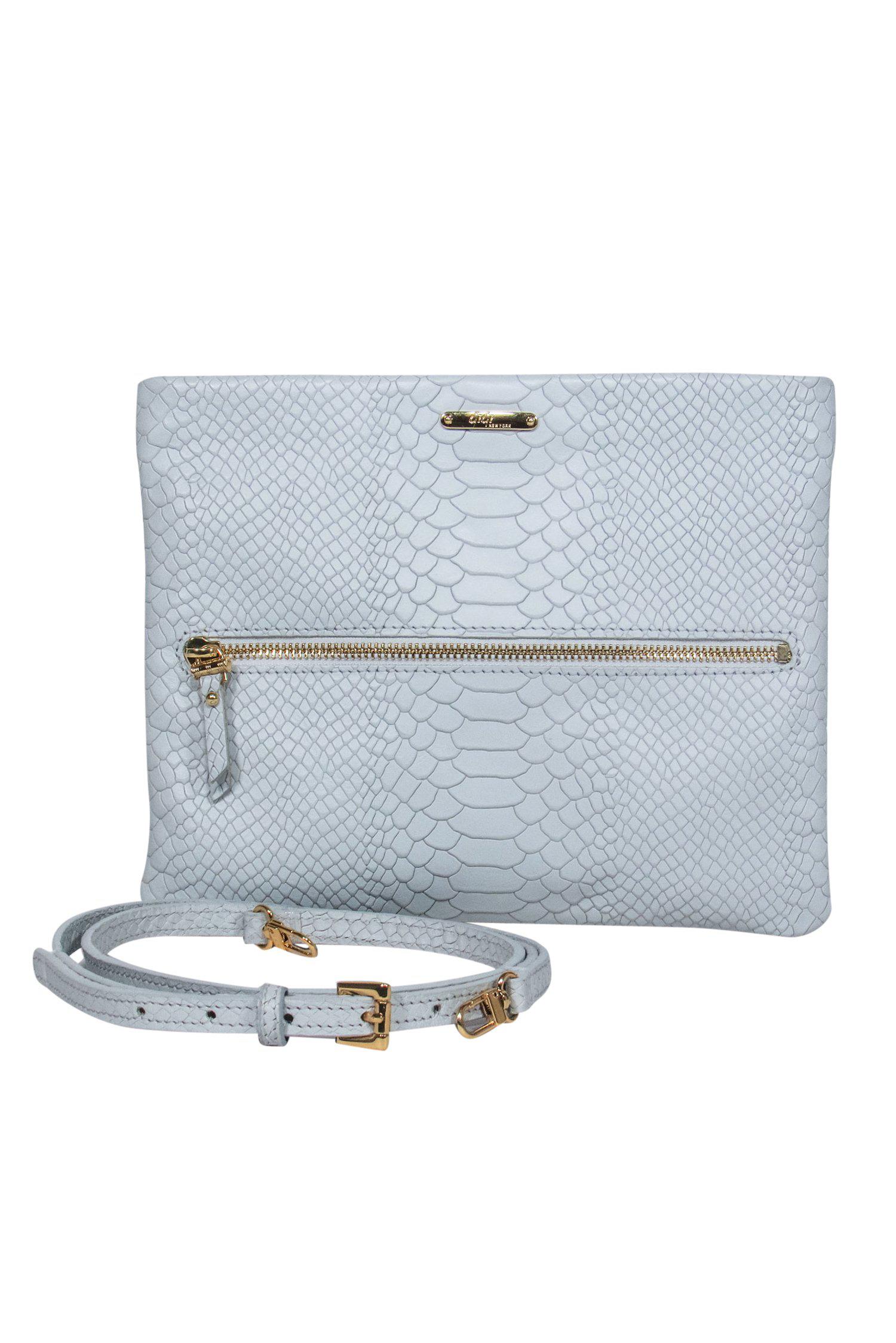Gigi New York - Stunning Light Blue Snakeskin Embossed Convertible Crossbody