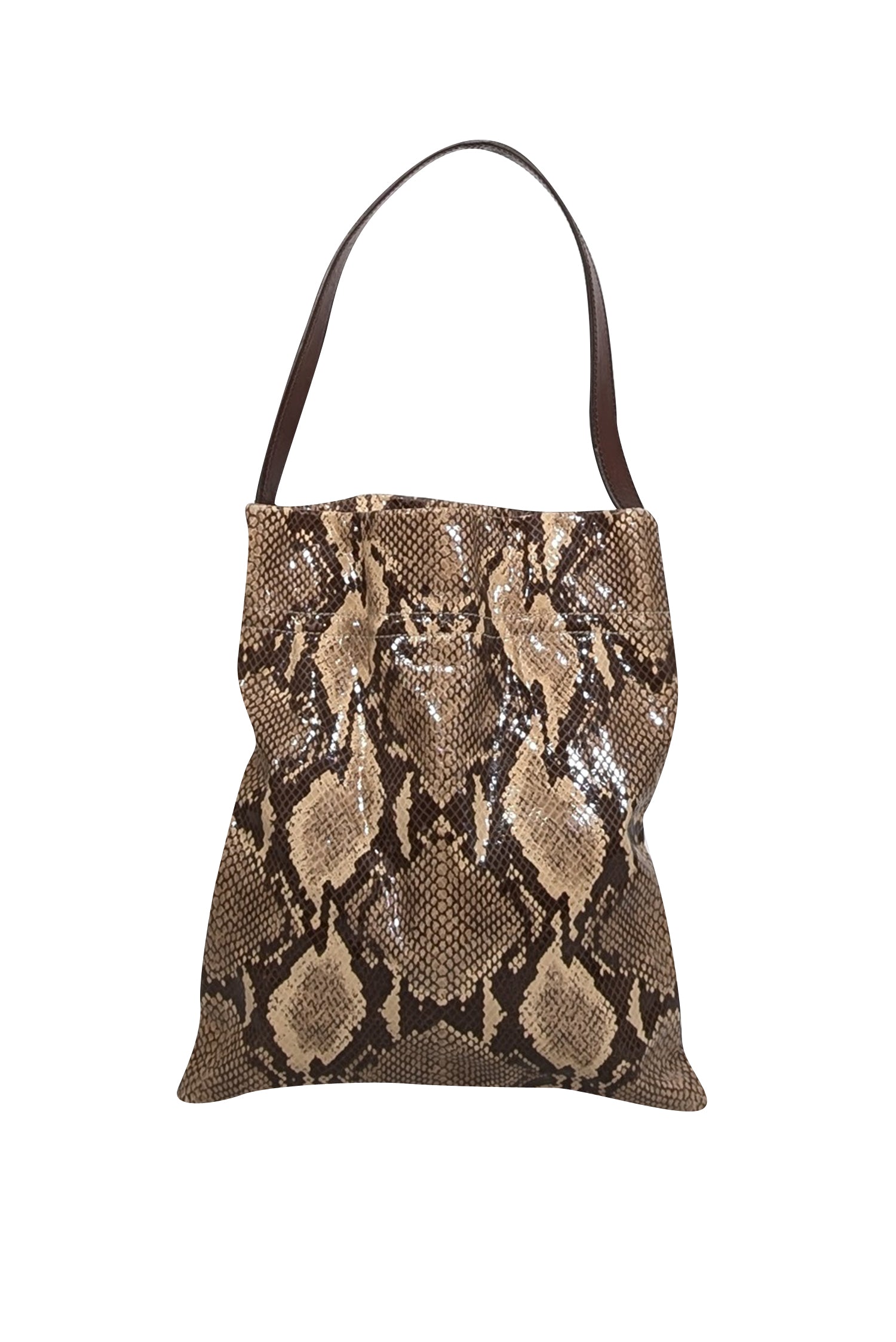 TL-180 Beige & Brown Python-Embossed Leather Chic Shoulder Bag