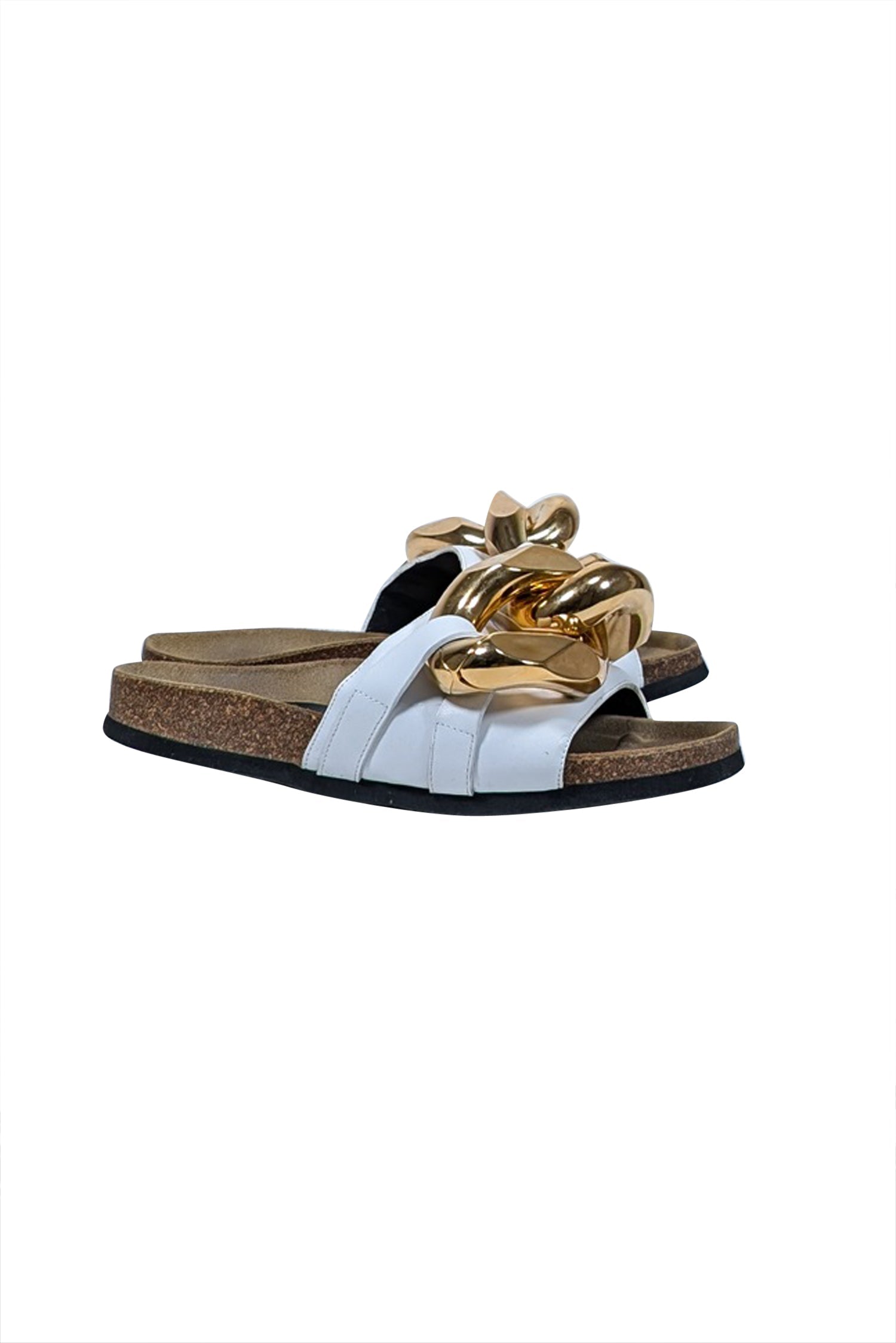 JW Anderson Ivory Leather Slide Sandals with Stunning Chunky Gold Chain - Size 7