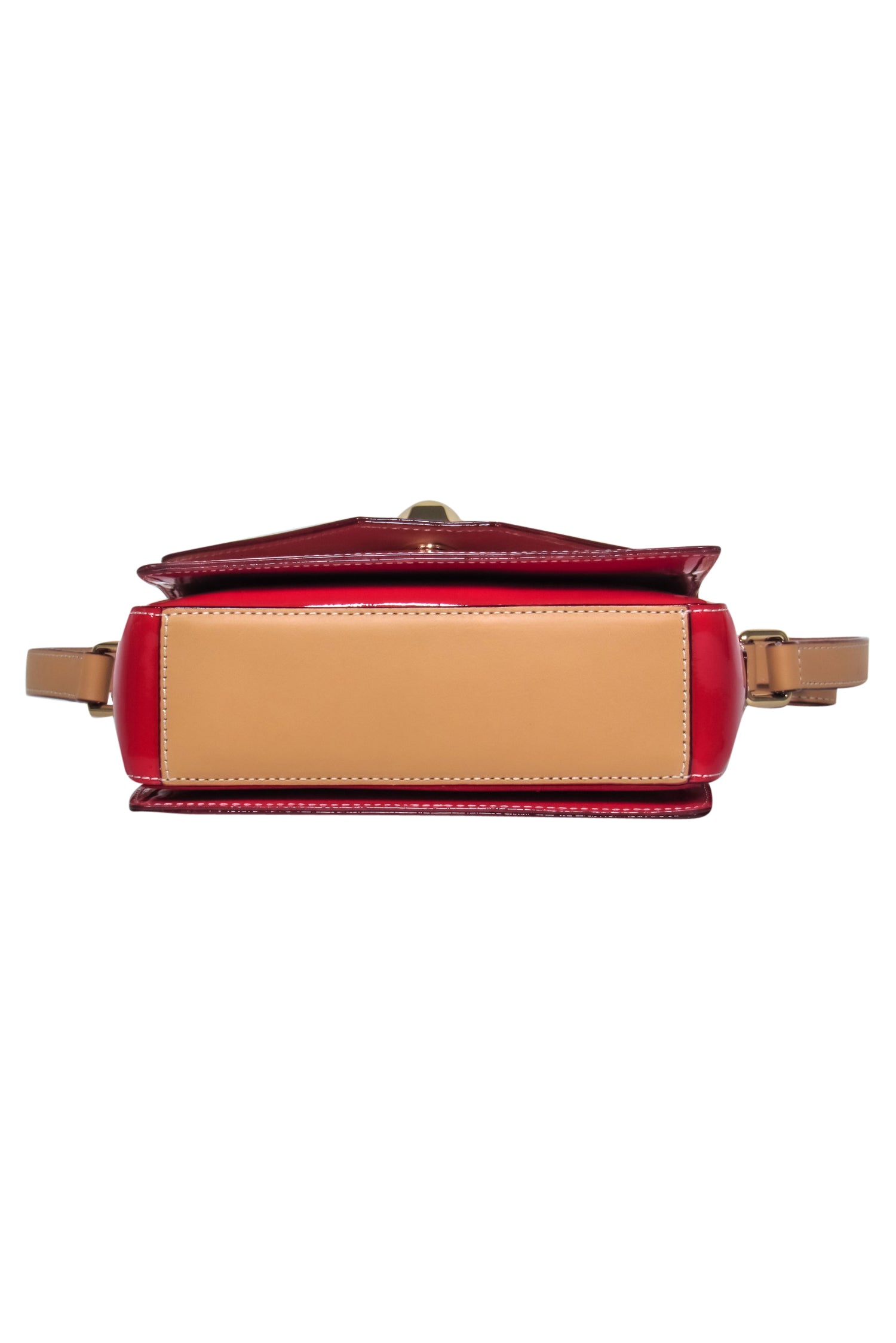 Frances Valentine - Stunning Red Patent Leather Fold-Over Snap Mini Midge Crossbody with Tan Trim
