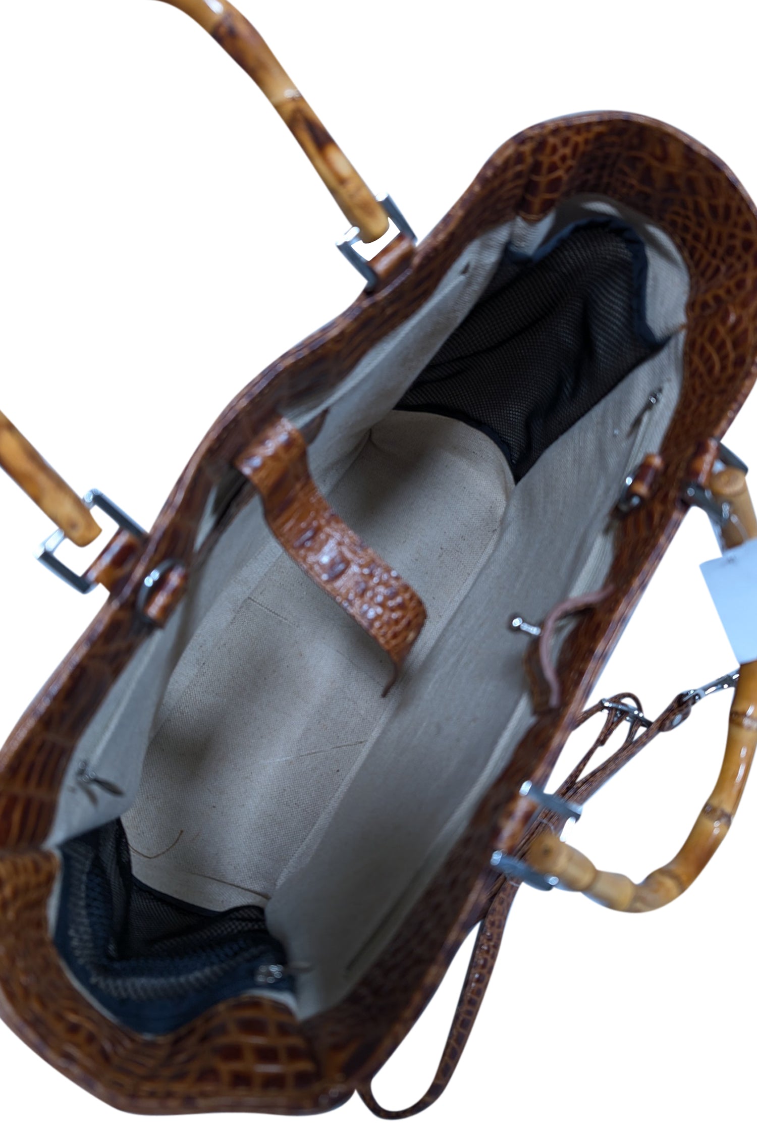 Eric Brand's Stunning Brown Croc-Embossed Tote with Bamboo Handles and Detachable Strap