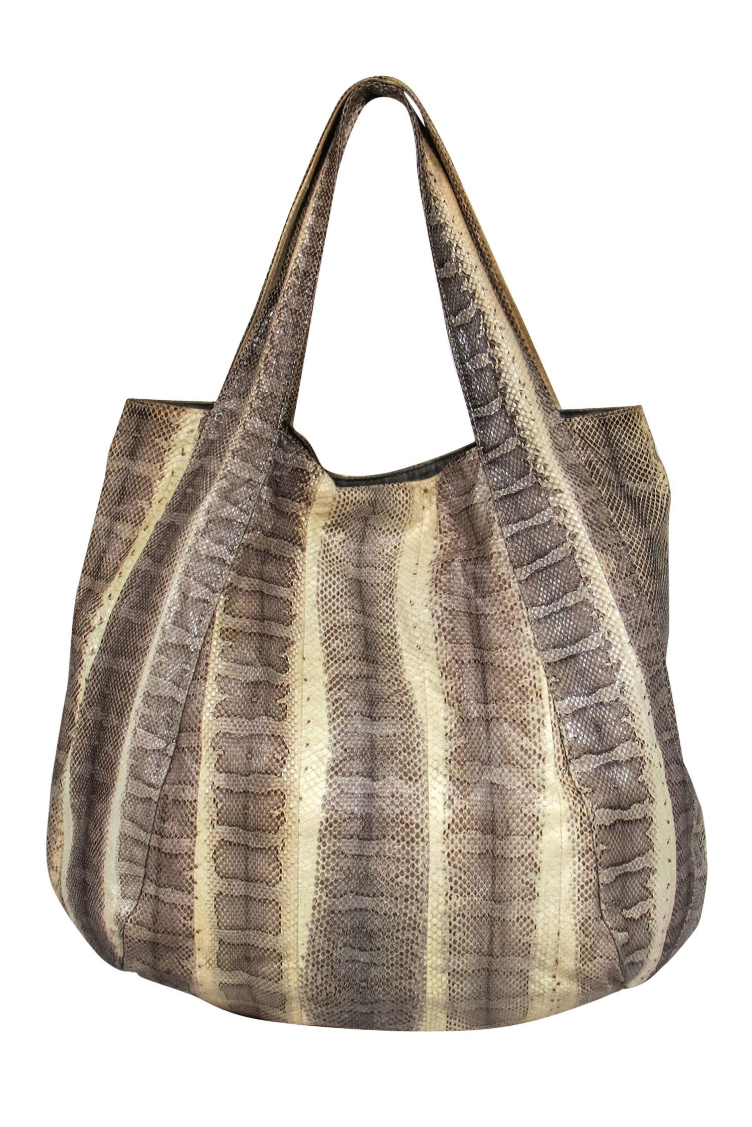 Beirn - Stunning Cream & Beige Snakeskin Snap Tote Bag