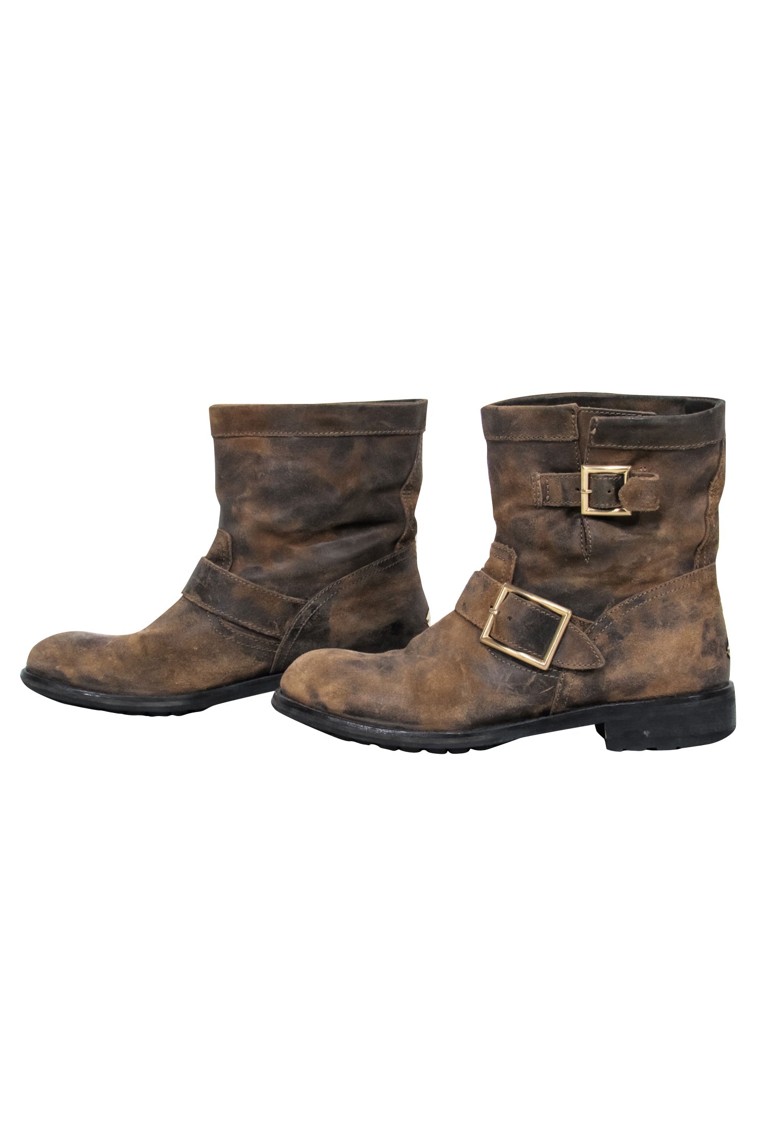 Jimmy Choo Tan Distressed Suede Moto Boots - Size 7.5: Elevate Your Style!