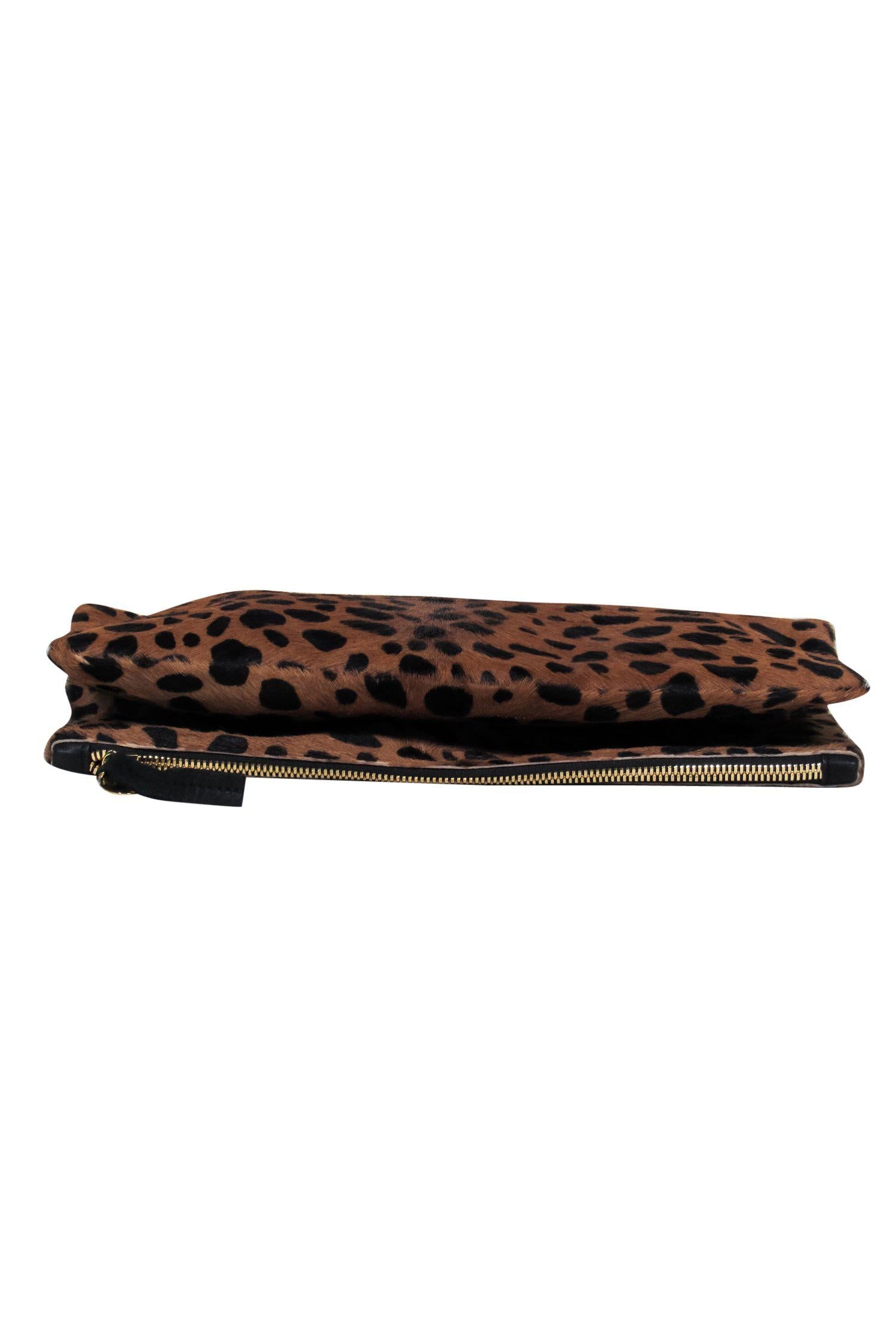 Clare V. - Stunning Brown Leopard Print Calf Hair Fold-Over Zippered Clutch